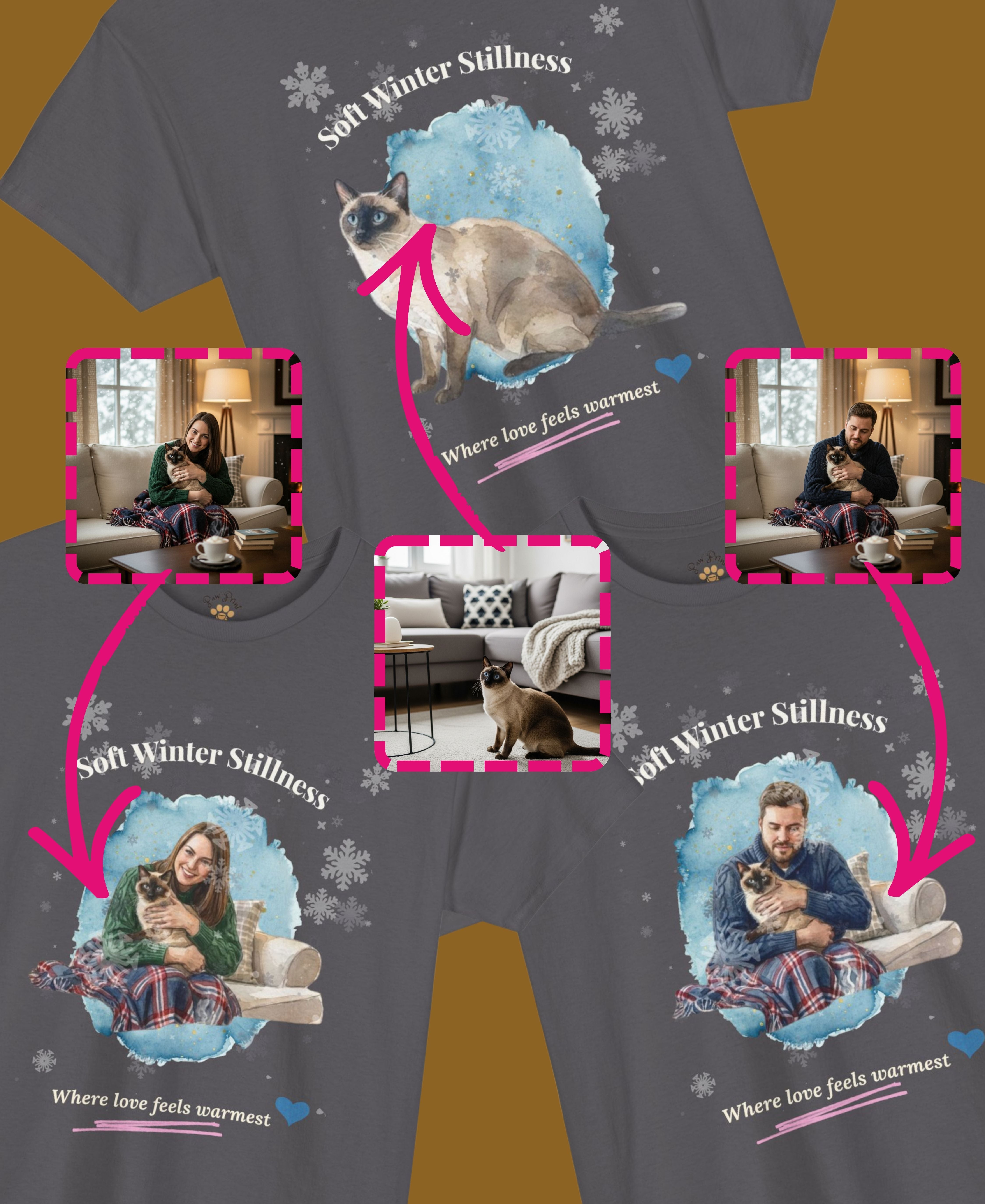 Unisex Personalized T-Shirt – Soft Winter Stillness: Siamese Watercolor Portrait Edition