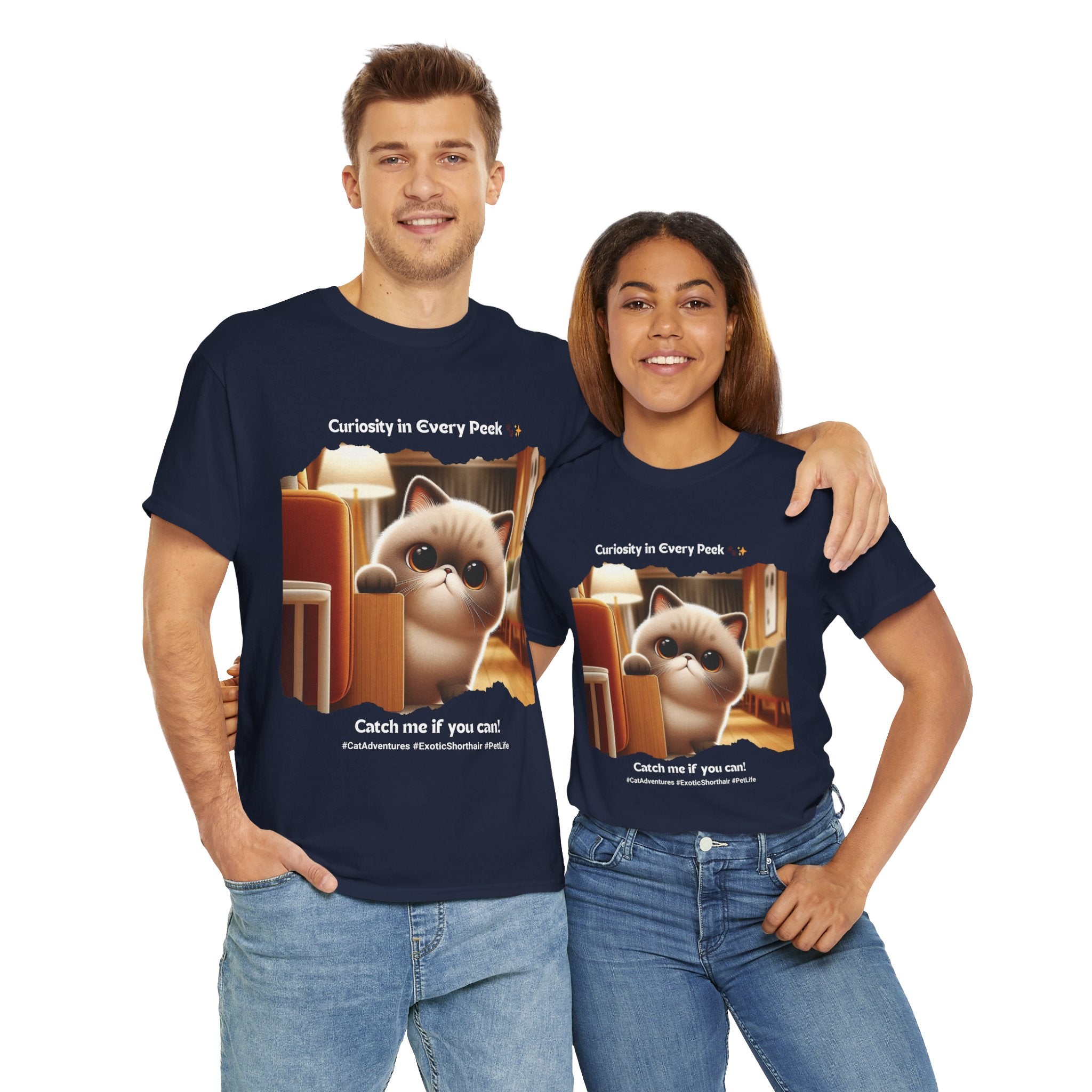 Unisex - Curiosity in Every Peek: Exotic Shorthair Adventure T-Shirt