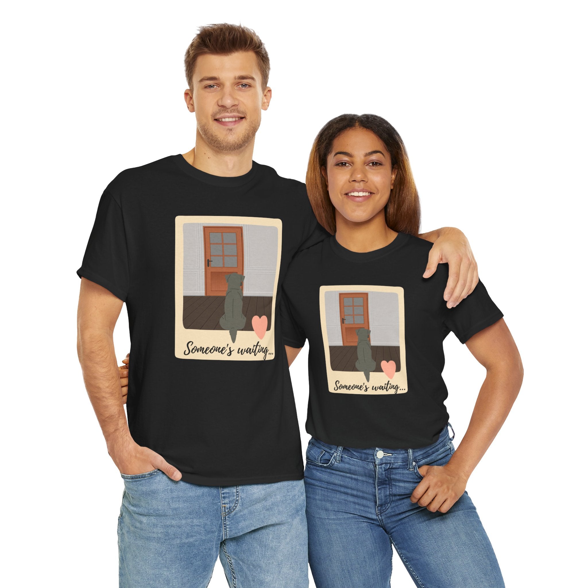 Unisex “Patiently Waiting” Dog T-Shirt – Door-Sitter Pup, Dog Lover Gift