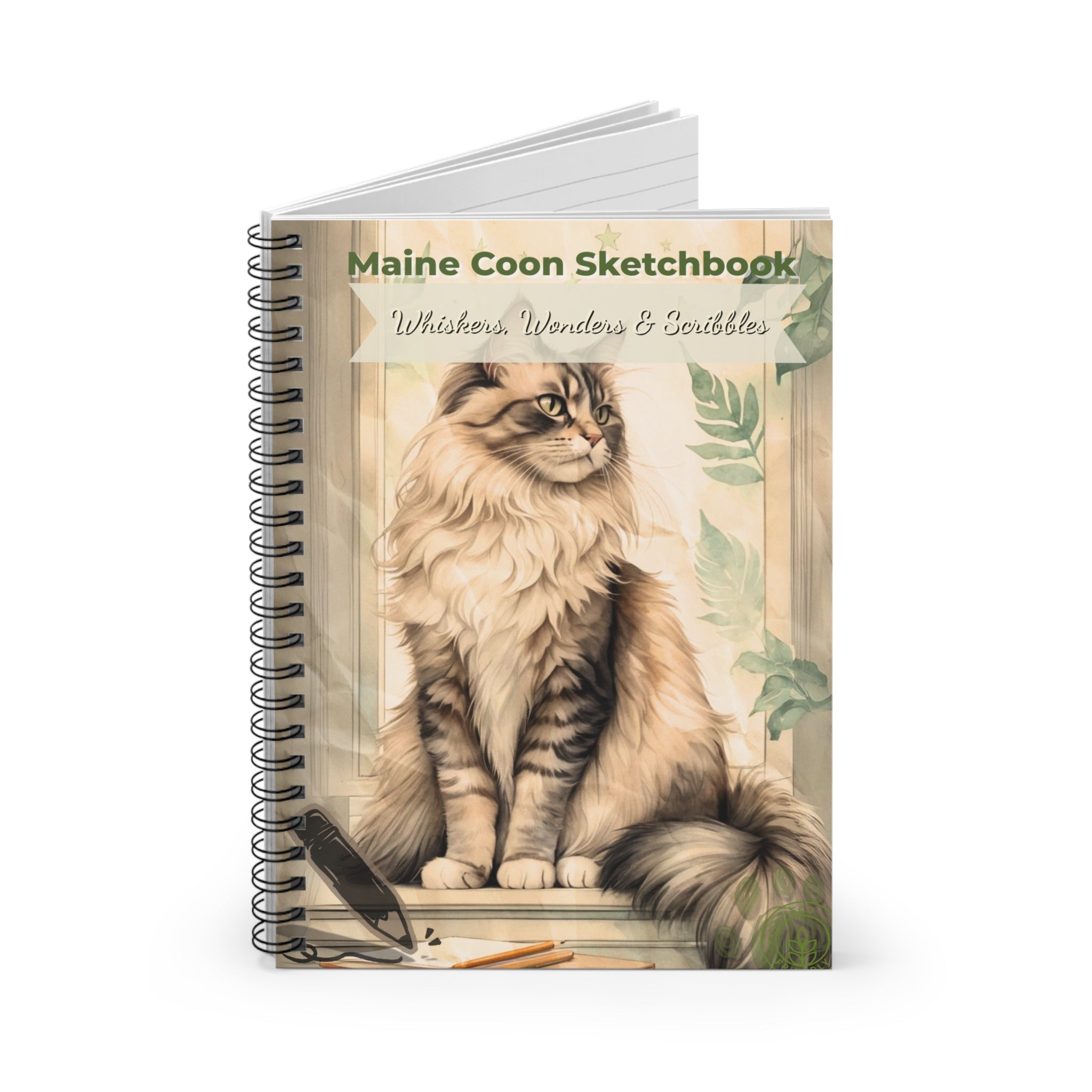 Maine Coon Sketchbook - Whiskers, Wonders & Scribbles, Cat Lover's Journal, Artist Notebook, Gift for Pet Owners, Cute Stationery