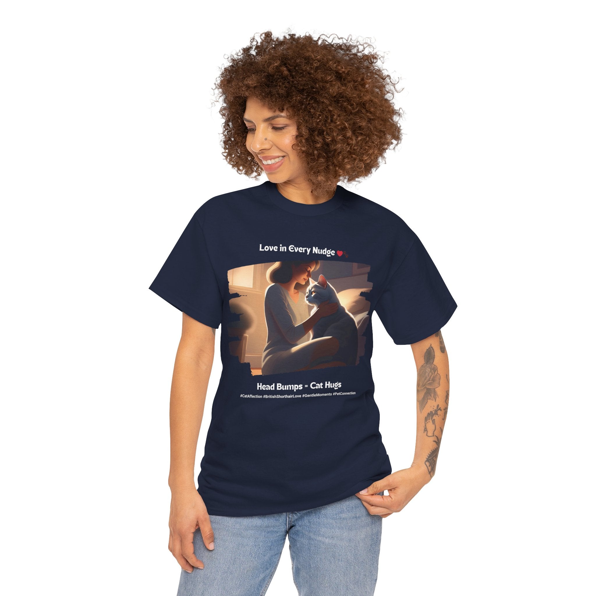 Women’s “Head Bumps = Cat Hugs” British Shorthair T‑Shirt – Affectionate Kitty Mom Gift
