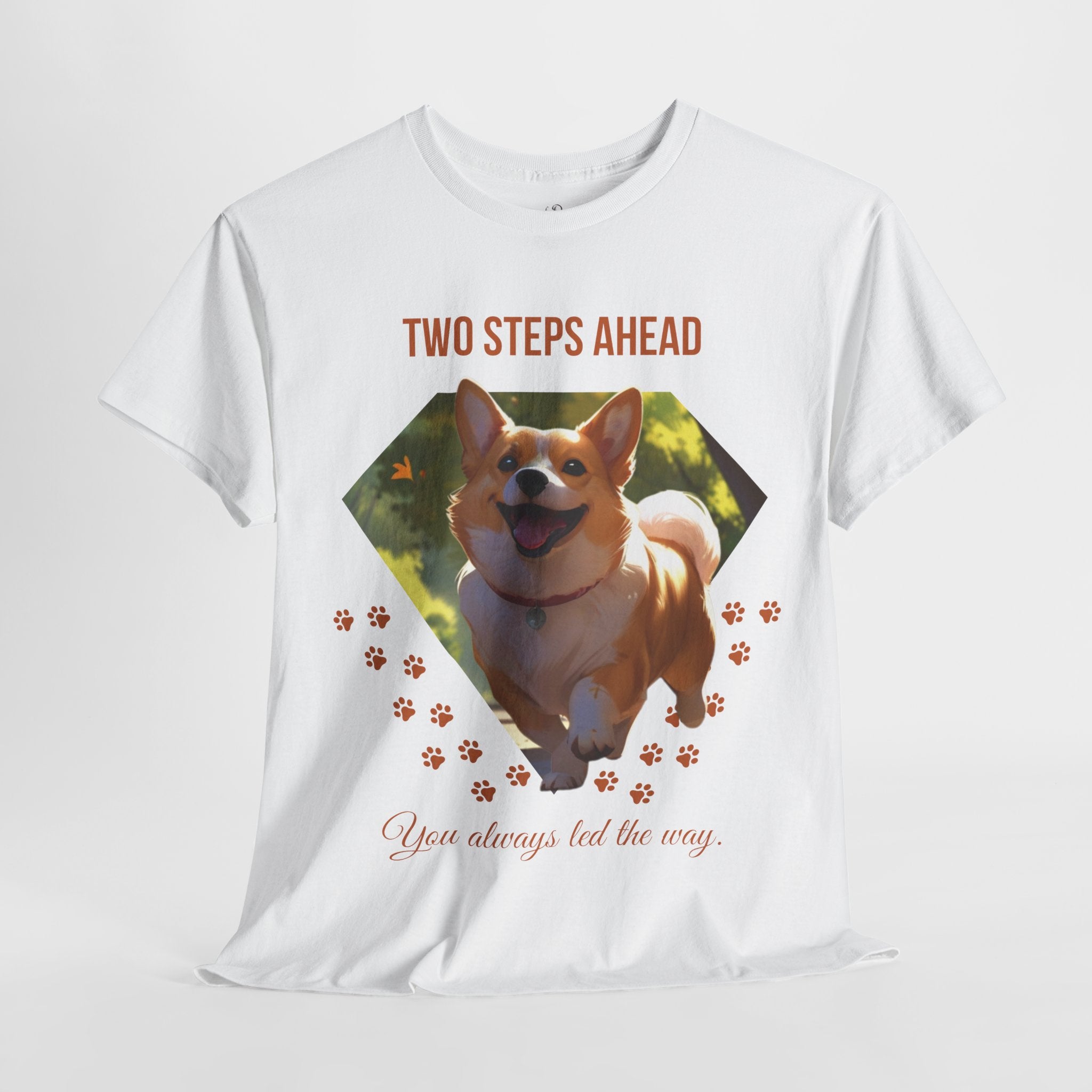Unisex “Two Steps Ahead” Corgi T-Shirt – Nostalgic Dog Walk Lover Tee