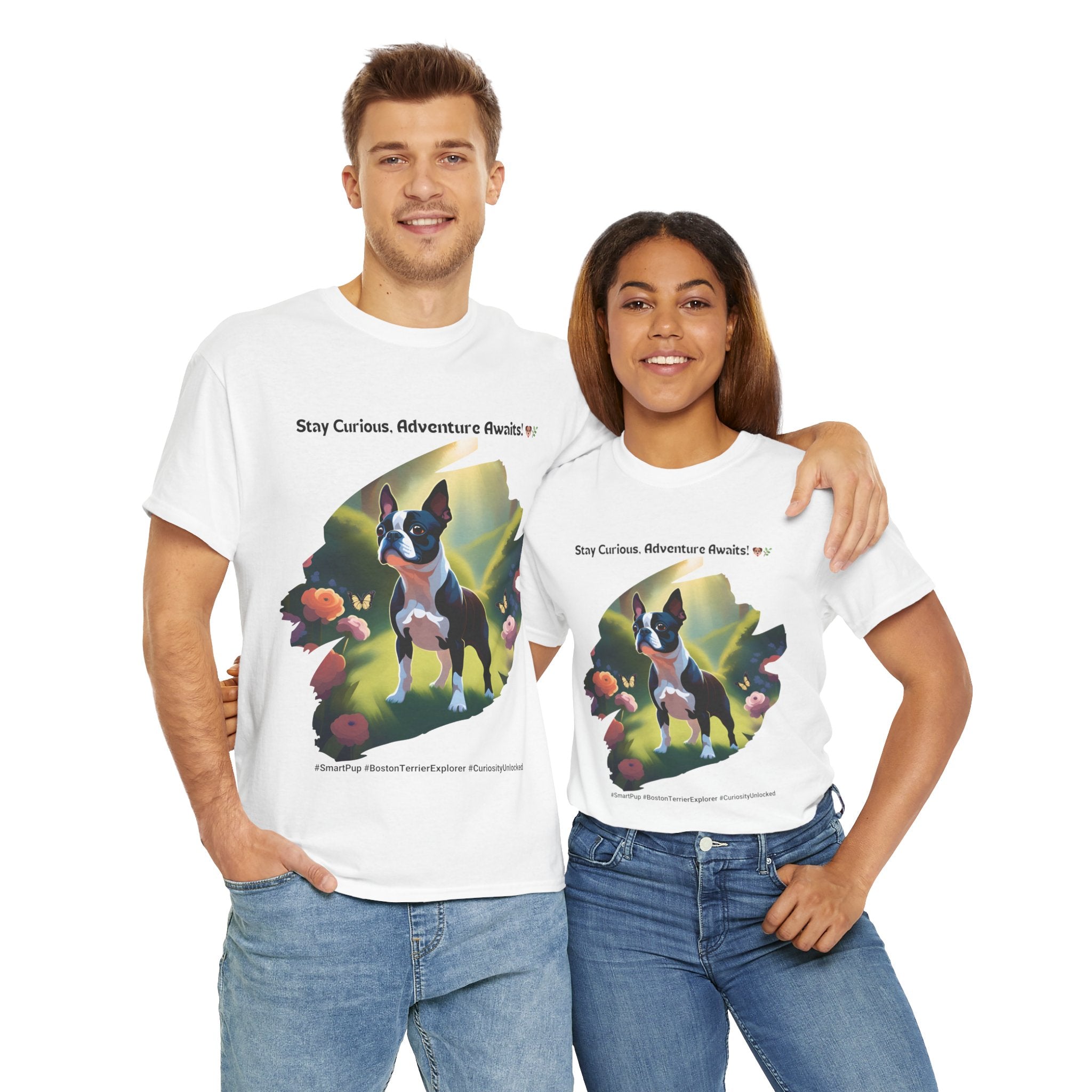 Unisex “Adventure Awaits” Boston Terrier T‑Shirt – Explorer Pup Gift