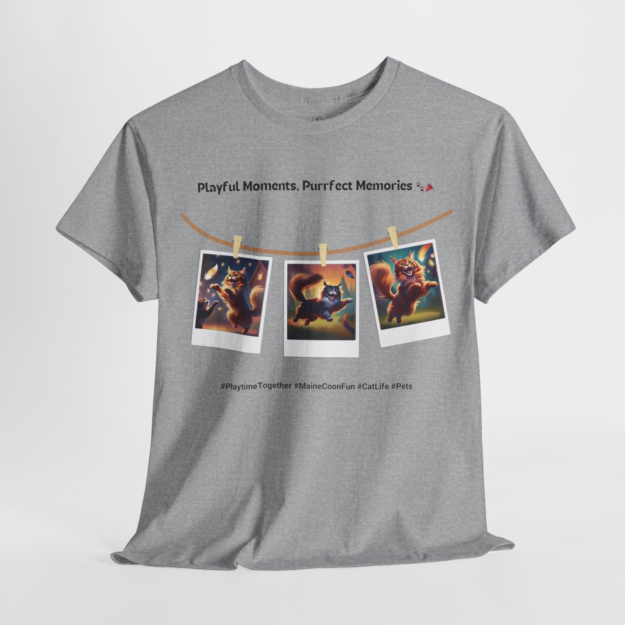 Unisex “Playful Moments, Purrfect Memories” Maine Coon T‑Shirt – Memory Cat Gift