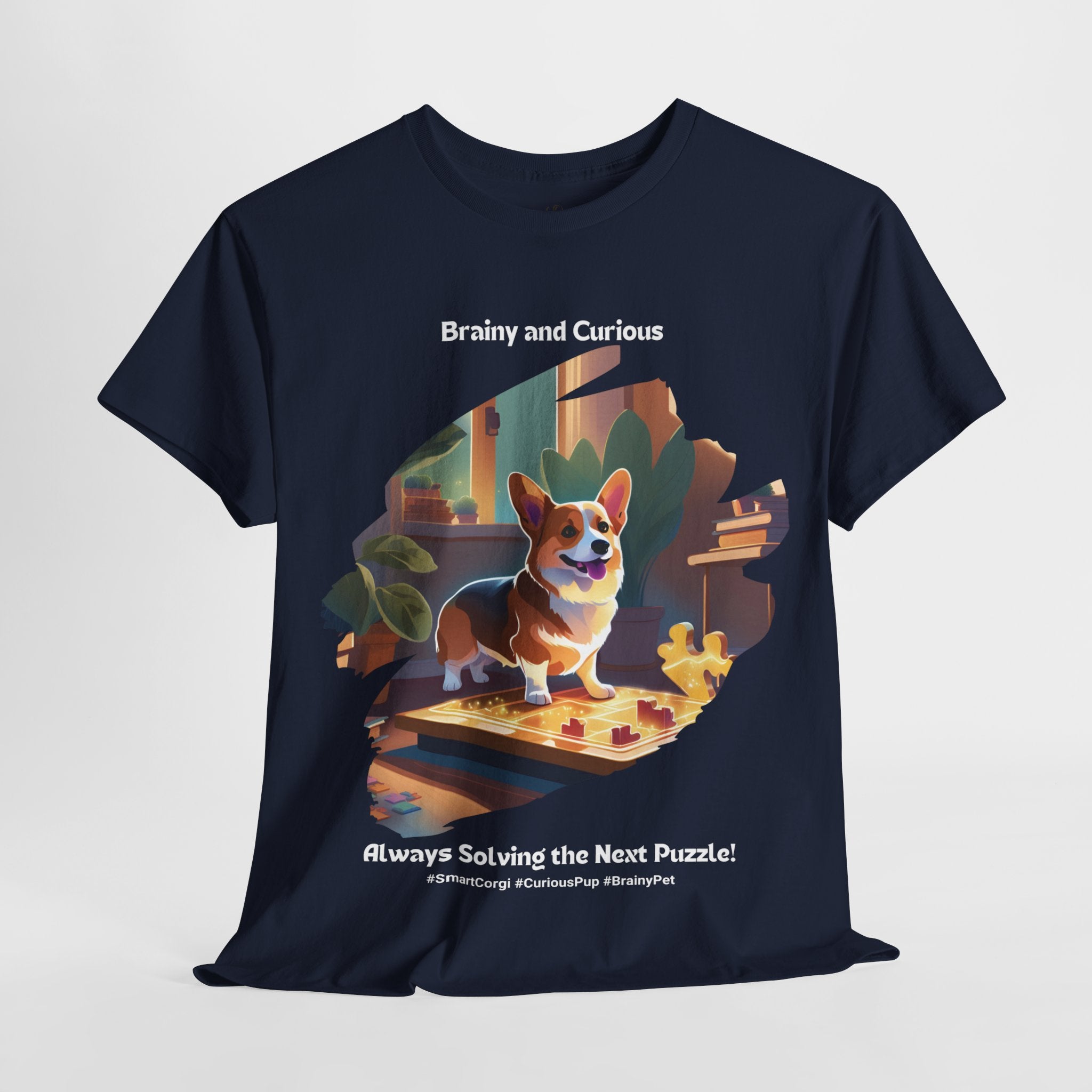 Unisex “Brainy & Curious” Corgi T-Shirt – Puzzle Master Pup, Dog Lover Gift