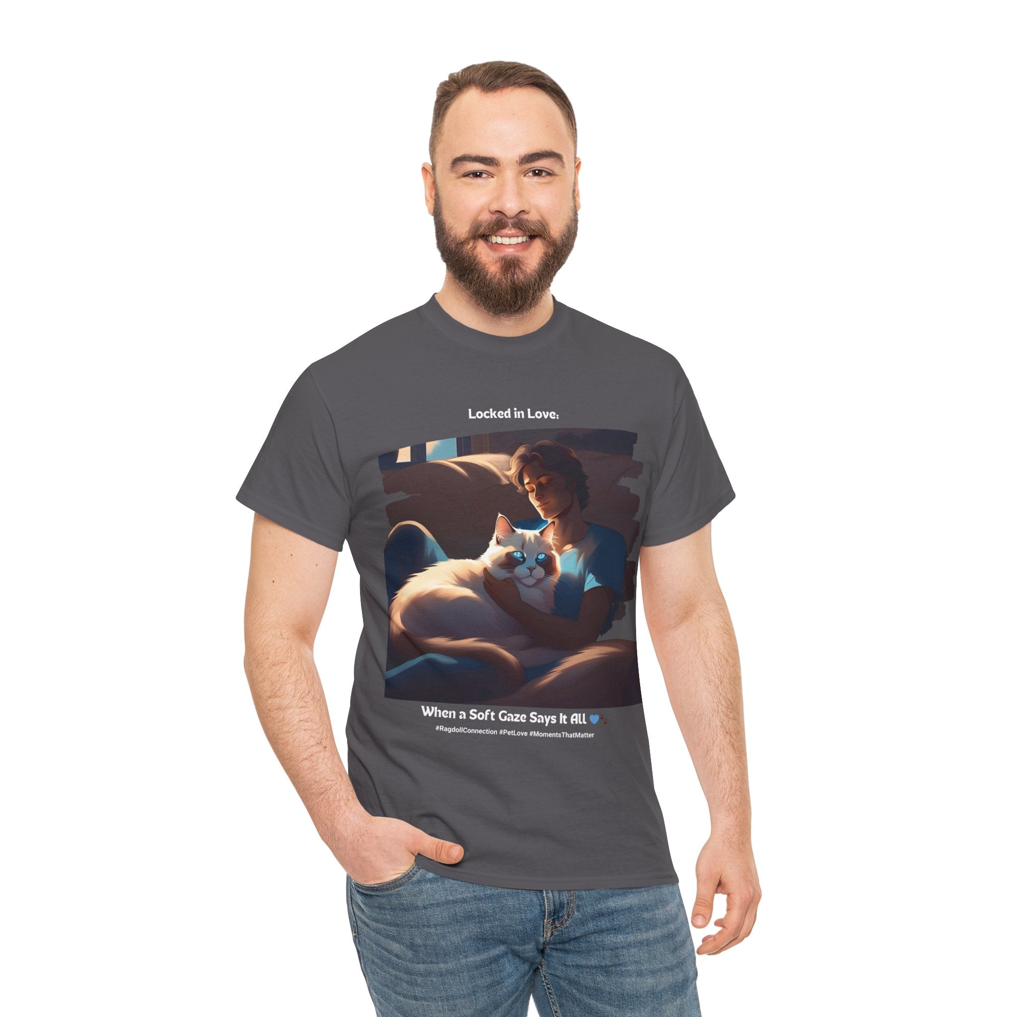 Men’s “A Gaze That Speaks Volumes” Ragdoll T‑Shirt – Expressive Cat Dad Gift