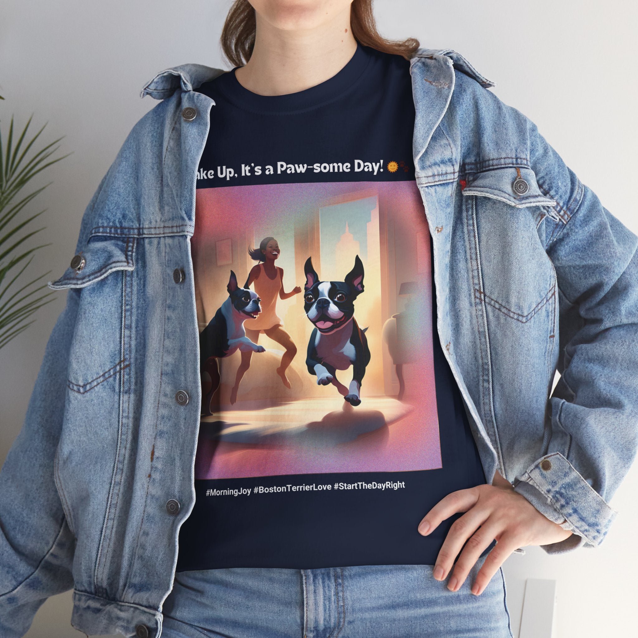 Women’s “Start the Day Right” Boston Terrier T‑Shirt – Positive Pup Mom Gift