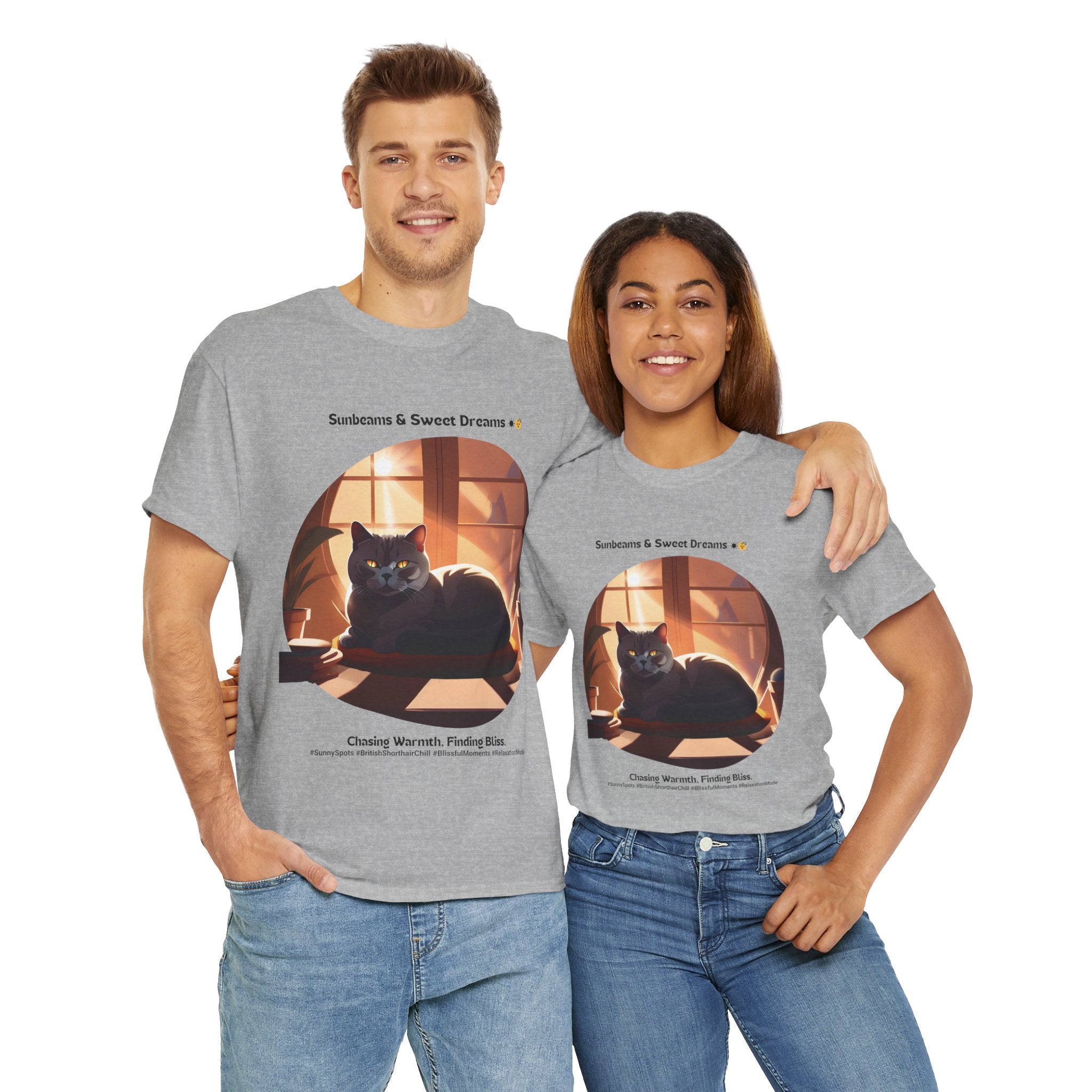 Unisex “Sunbeams & Sweet Dreams” British Shorthair Bliss T‑Shirt – Daylight Kitty Gift