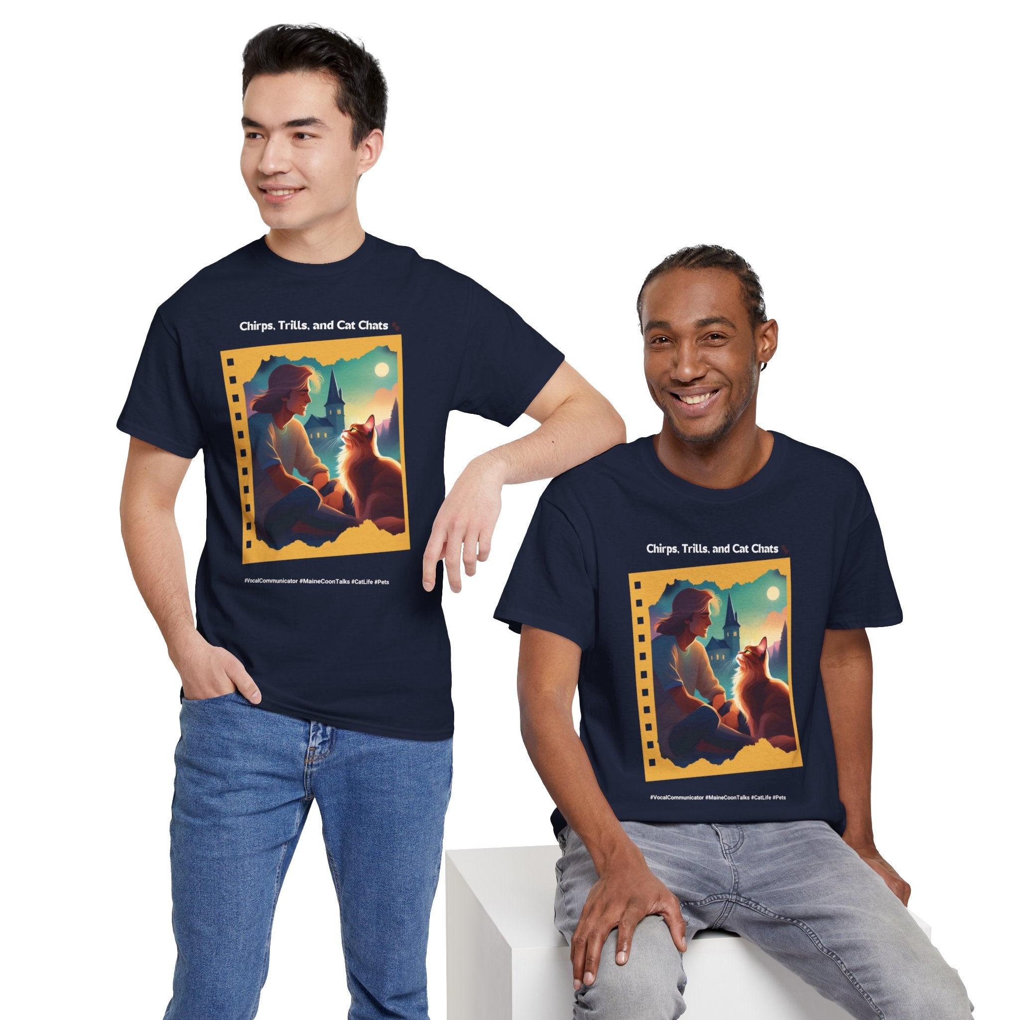 Men’s “Chirps, Trills & Cat Chats” Maine Coon T‑Shirt – Vocal Cat Dad Gift