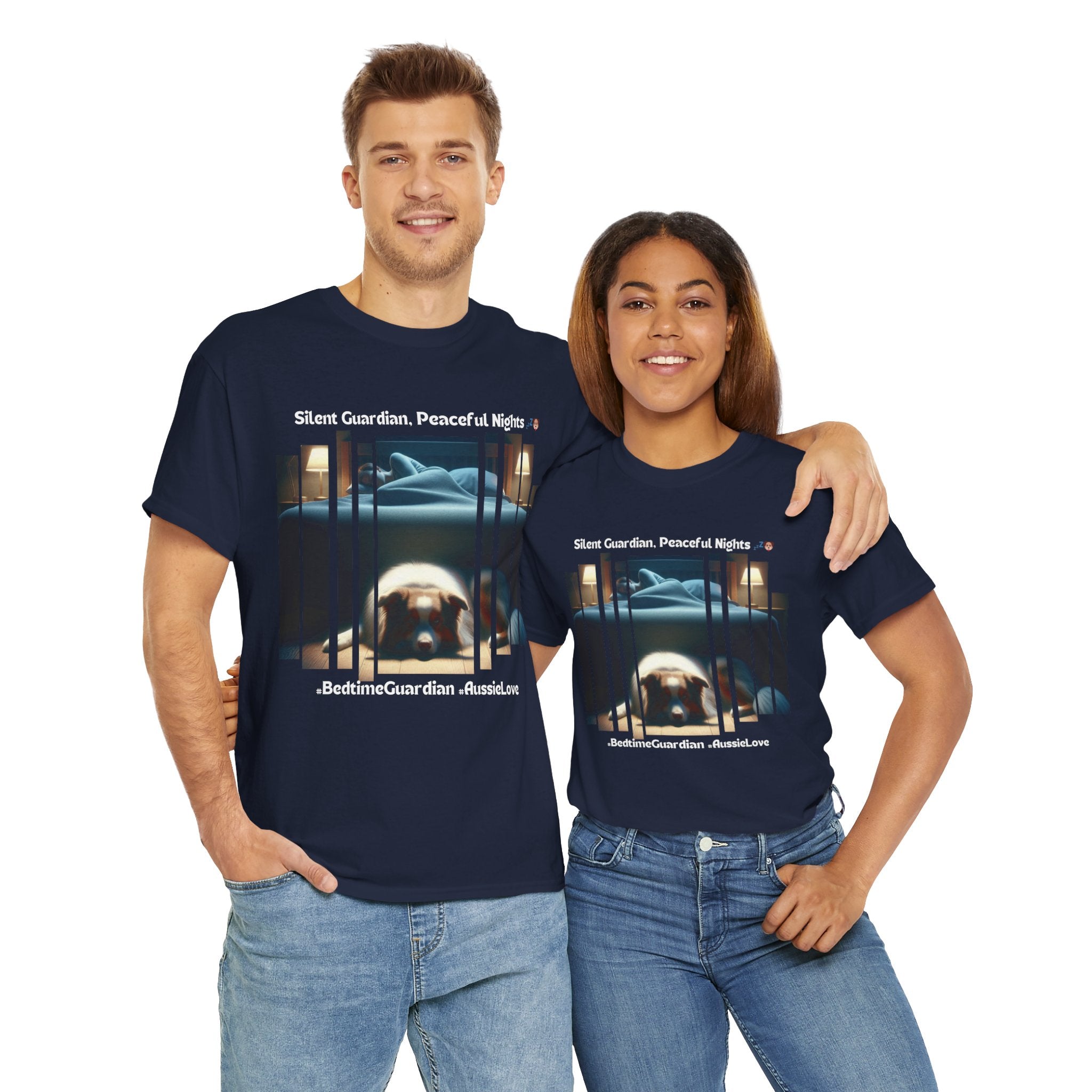 Unisex “Silent Guardian, Peaceful Nights” Australian Shepherd T‑Shirt – Night Watch Gift, Quiet Companion Tee