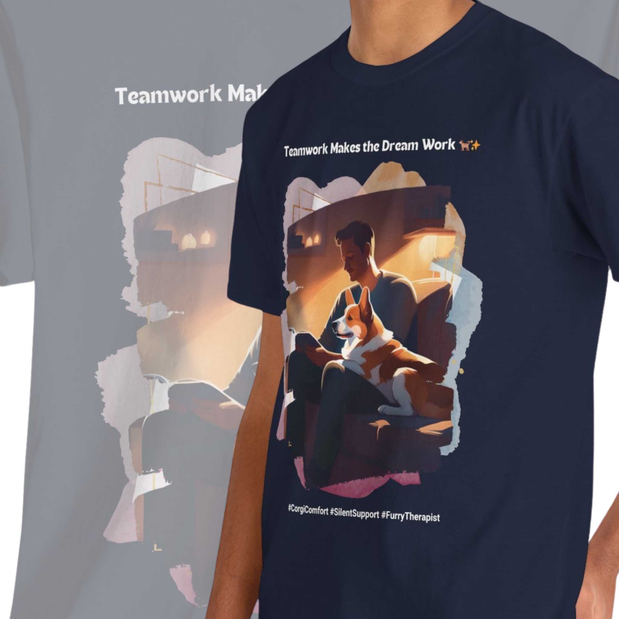 Men’s “In Every Storm, I’m Here for You” Corgi T-Shirt – Comfort Pup, Dog Dad Gift