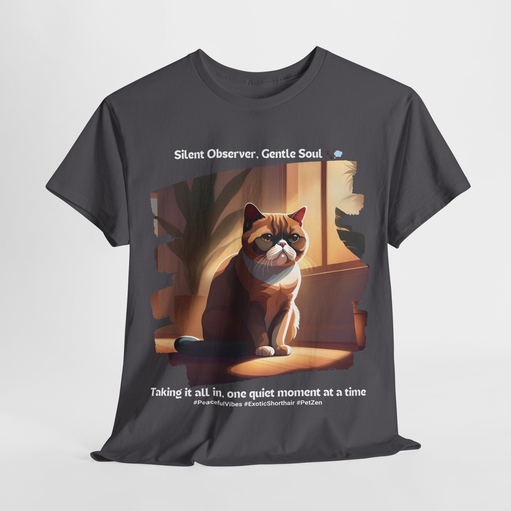 Unisex “Peaceful Observer” Exotic Shorthair T-Shirt – Zen Kitty Calm, Cat Lover Gift