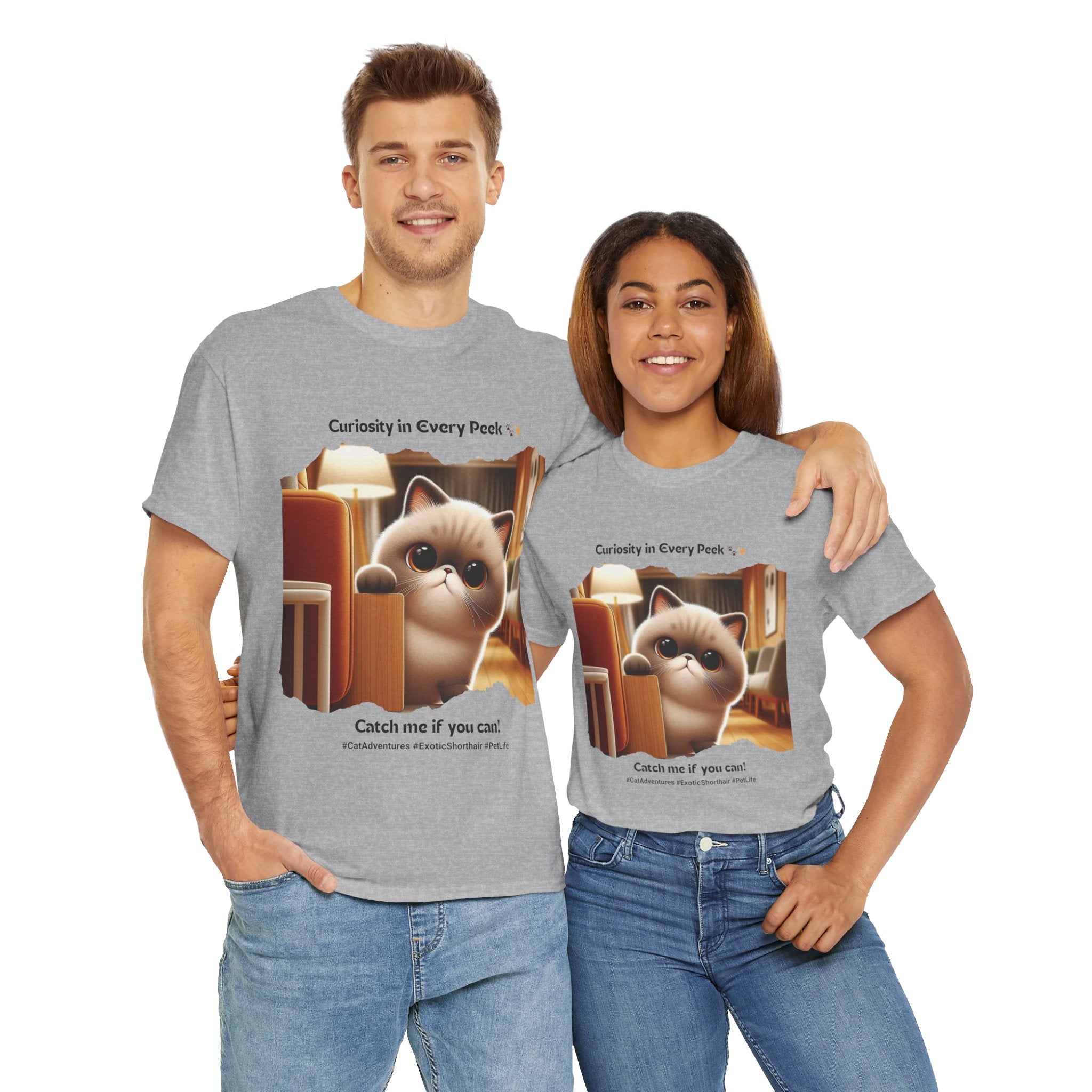 Unisex - Curiosity in Every Peek: Exotic Shorthair Adventure T-Shirt