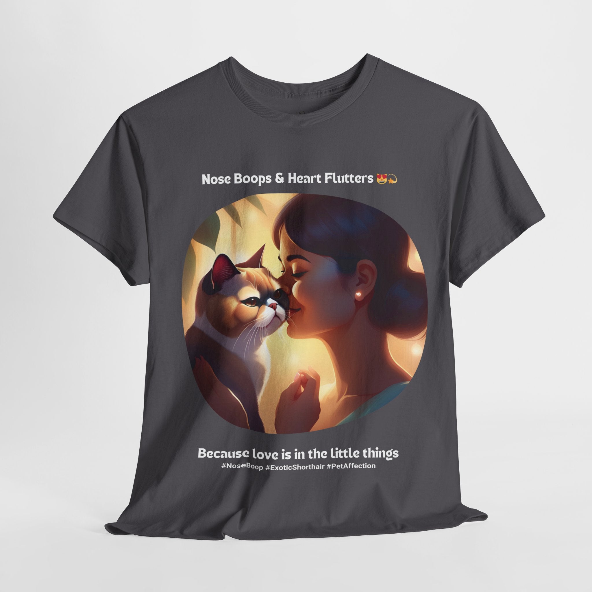Women’s “Nose Boops & Heart Flutters” Exotic Shorthair T‑Shirt – Sweet Cat Mom Gift