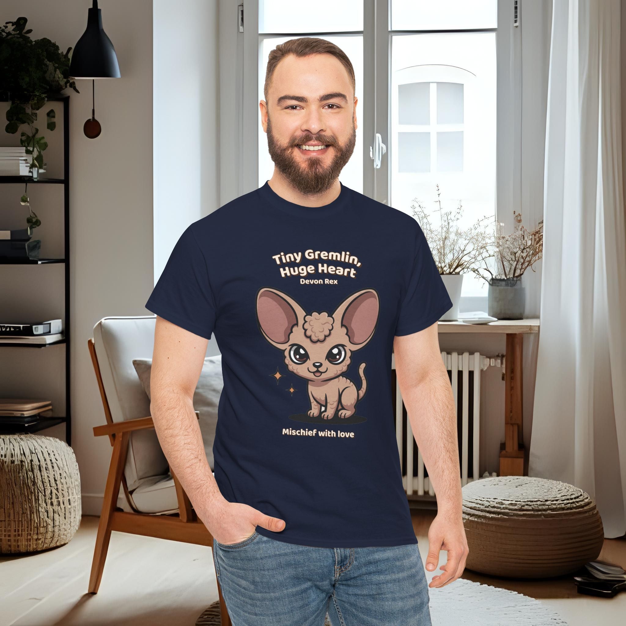 Unisex T-Shirt – Tiny Gremlin, Huge Heart: Devon Rex Everyday Moments Edition
