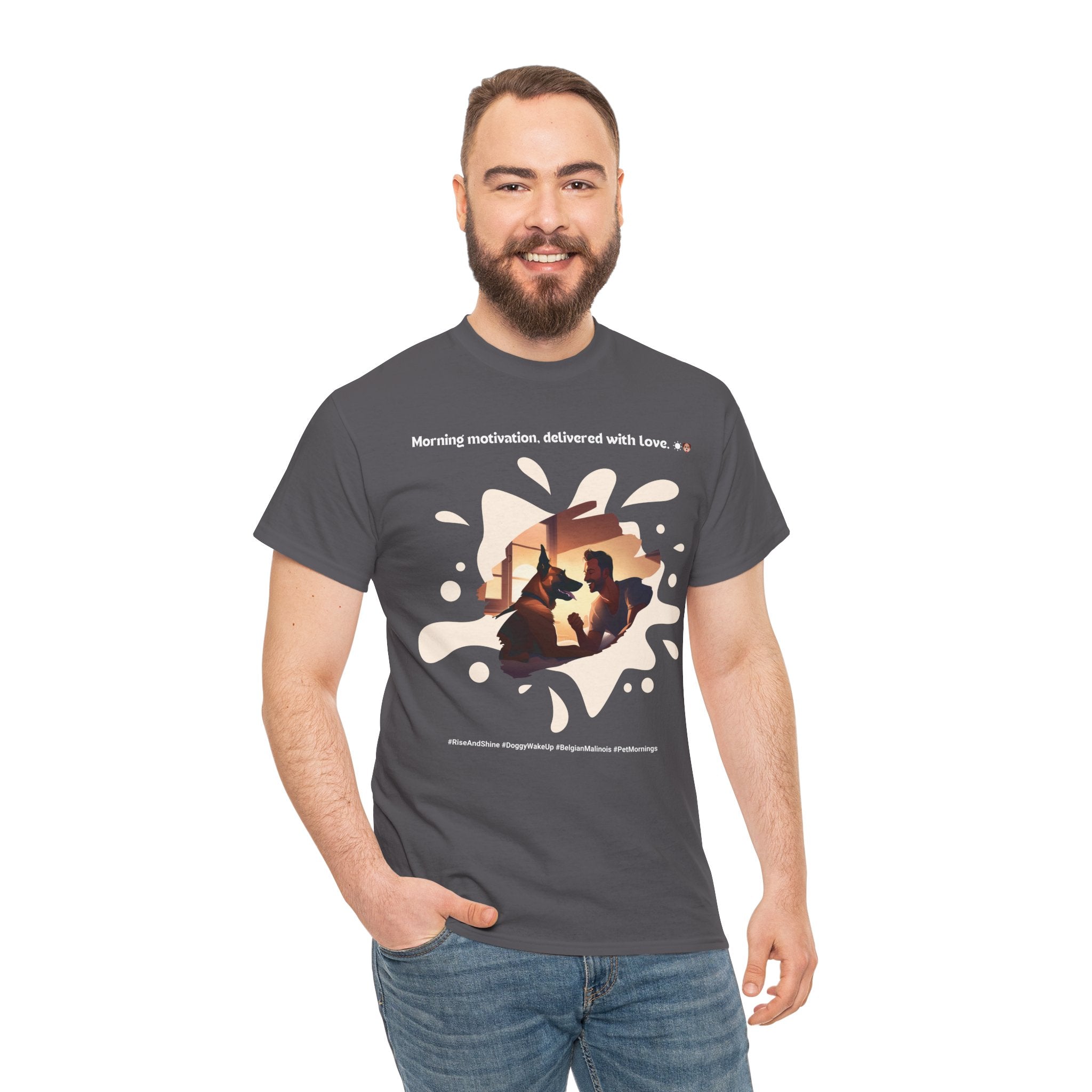 Men’s “Morning Motivation” Belgian Malinois T‑Shirt – Energized Dad Gift