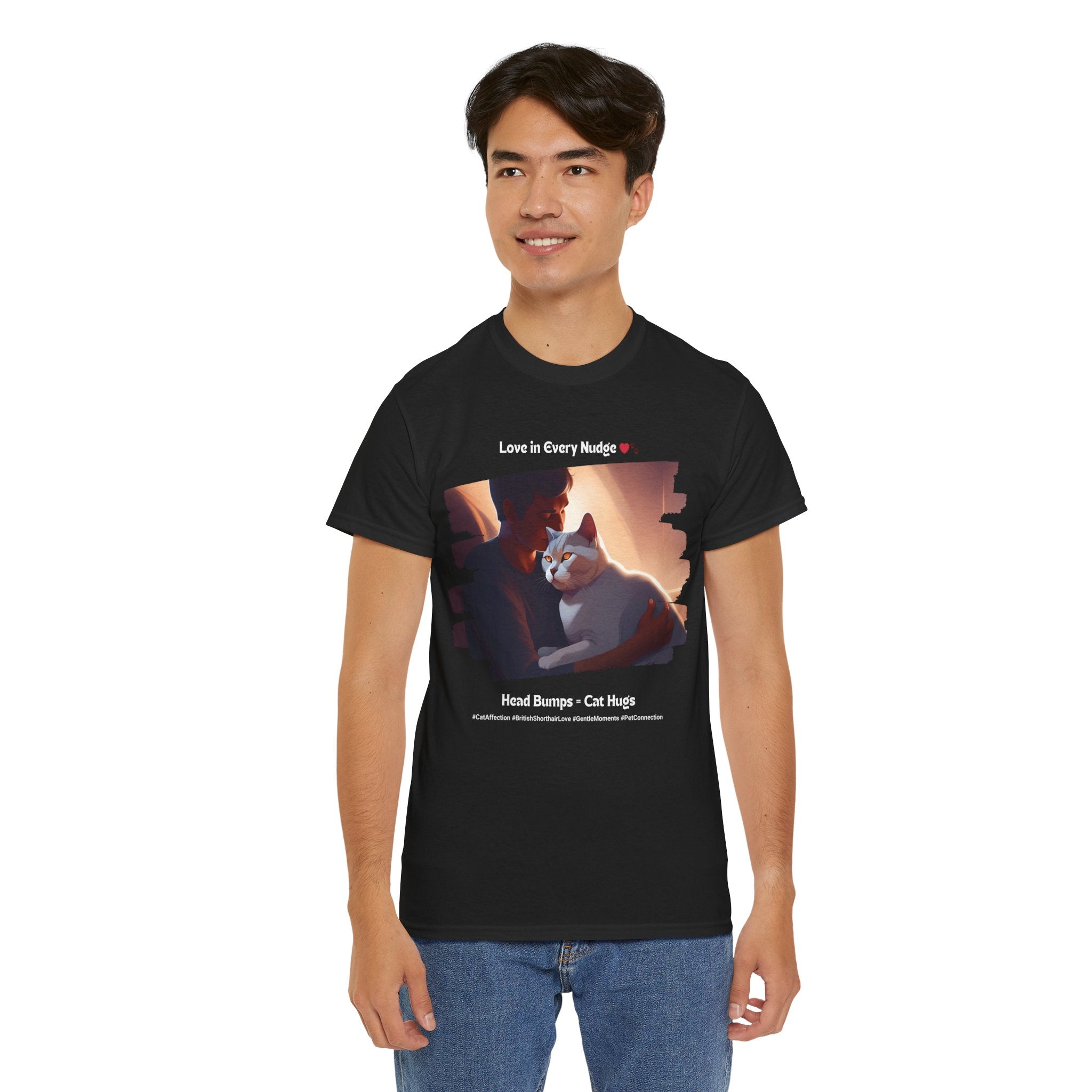 Men’s “Head Bumps = Cat Hugs” British Shorthair T‑Shirt – Affectionate Kitty Dad Gift
