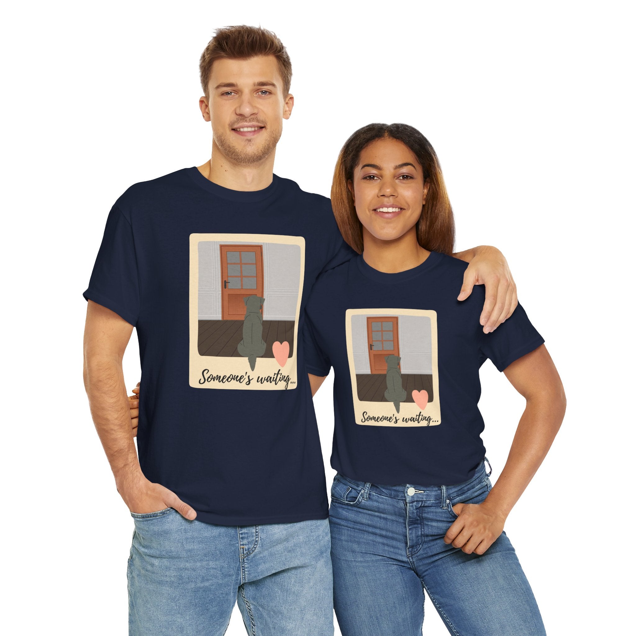 Unisex “Patiently Waiting” Dog T-Shirt – Door-Sitter Pup, Dog Lover Gift