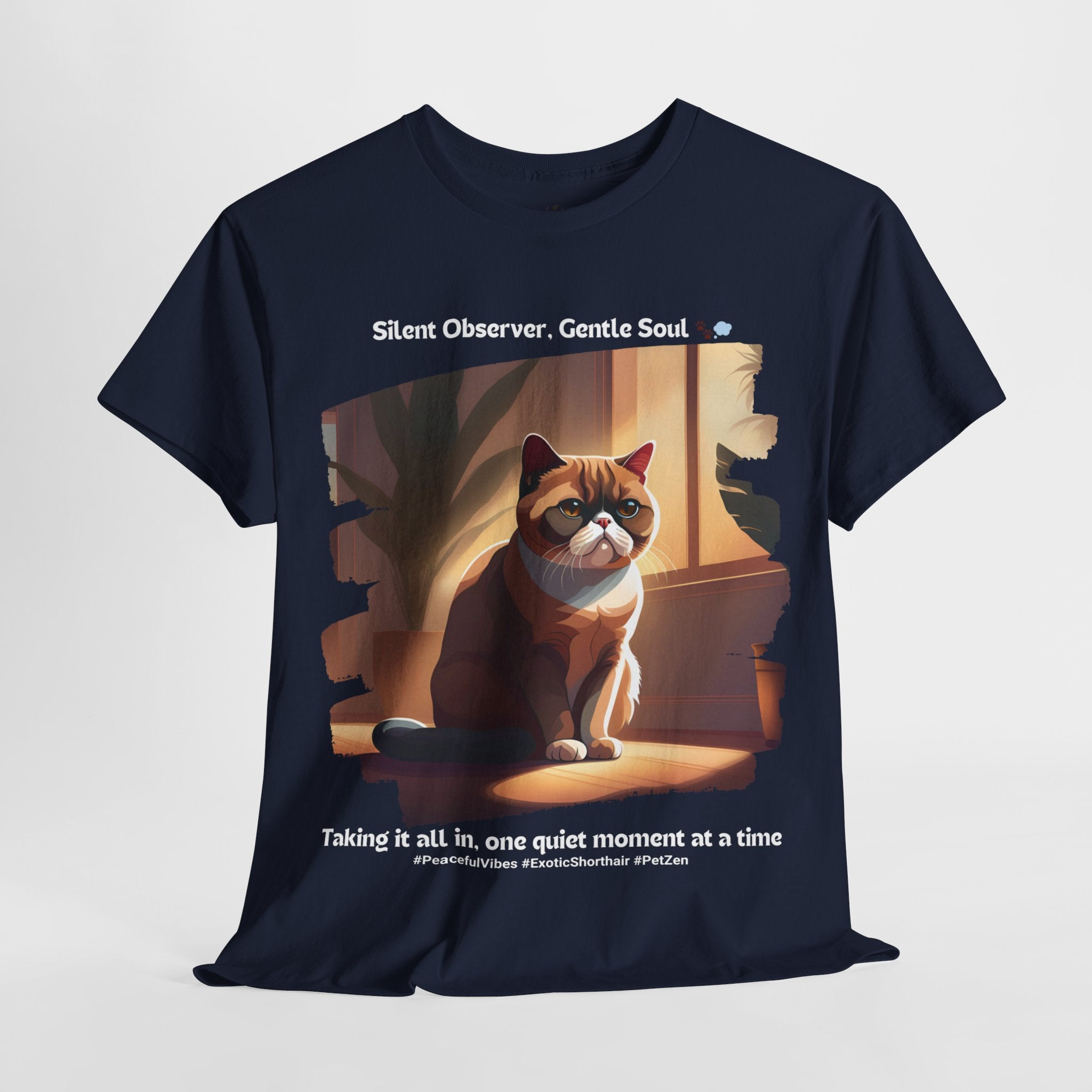 Unisex “Peaceful Observer” Exotic Shorthair T-Shirt – Zen Kitty Calm, Cat Lover Gift