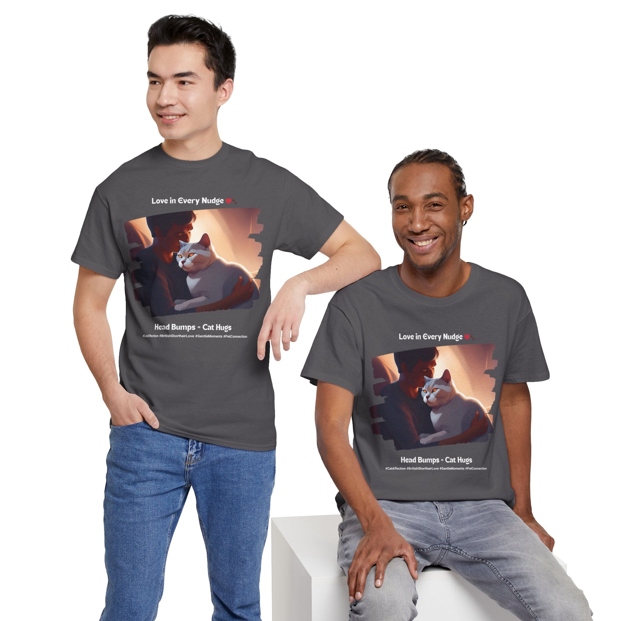 Men’s “Head Bumps = Cat Hugs” British Shorthair T‑Shirt – Affectionate Kitty Dad Gift