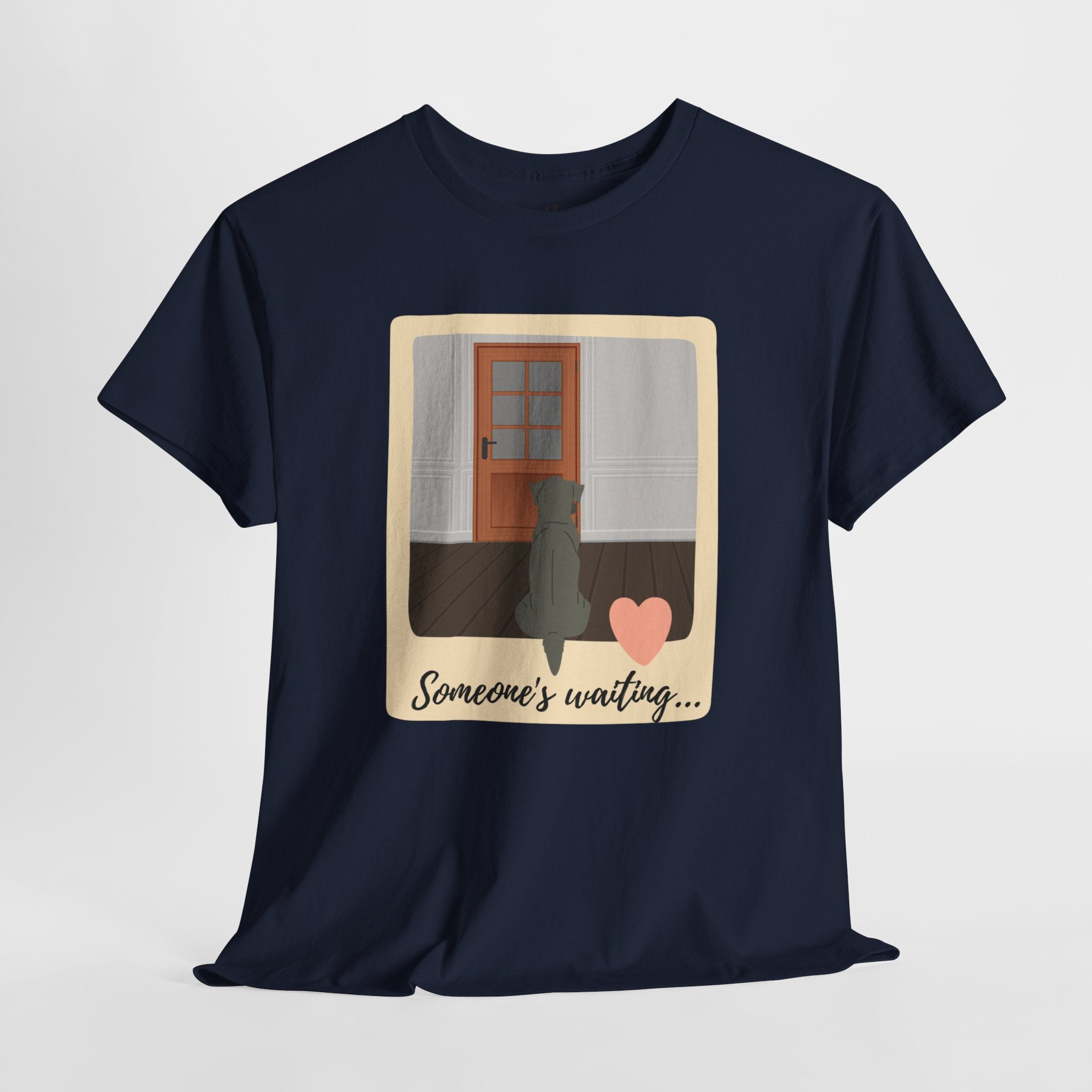 Unisex “Patiently Waiting” Dog T-Shirt – Door-Sitter Pup, Dog Lover Gift