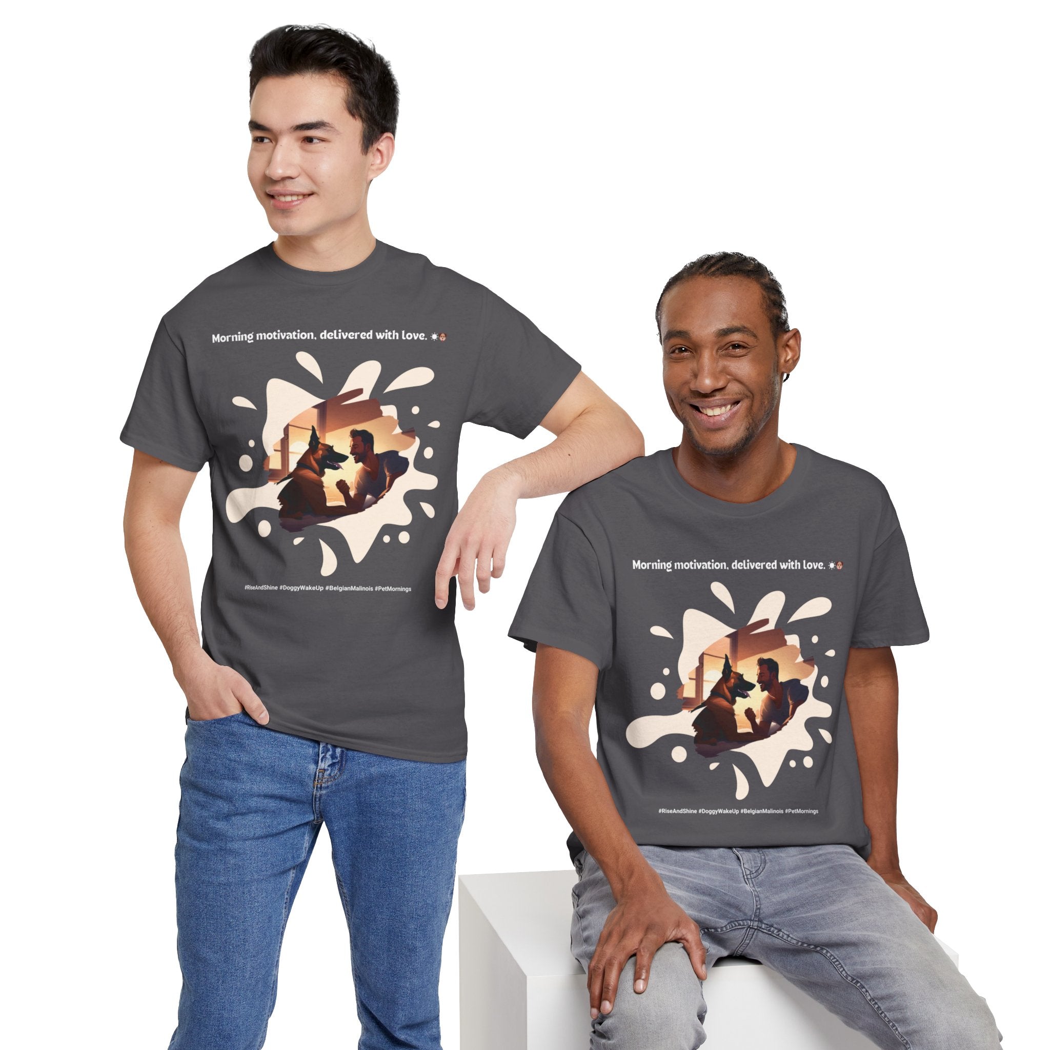 Men’s “Morning Motivation” Belgian Malinois T‑Shirt – Energized Dad Gift