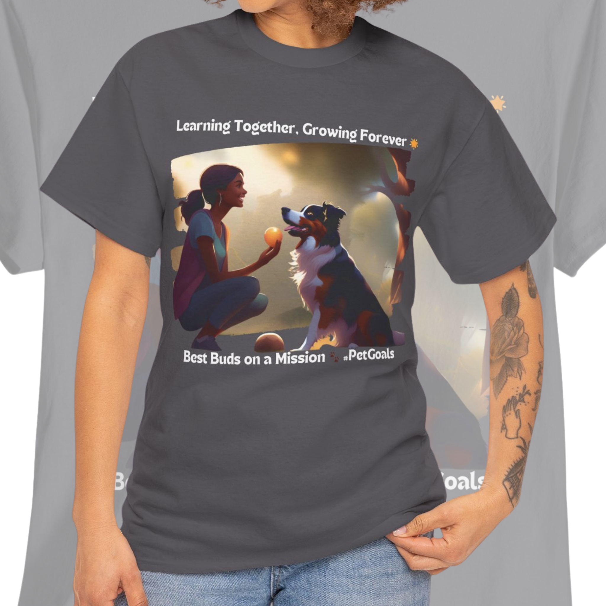 Women’s “Learning Together, Growing Forever” Australian Shepherd T‑Shirt – Journey Pup Mom Gift