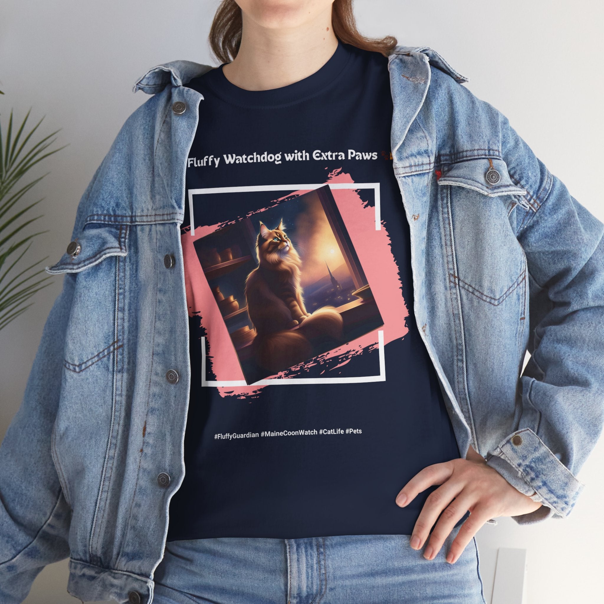 Unisex “Fluffy Watchdog” Maine Coon T-Shirt – Gentle Guardian, Cat Lover Gift