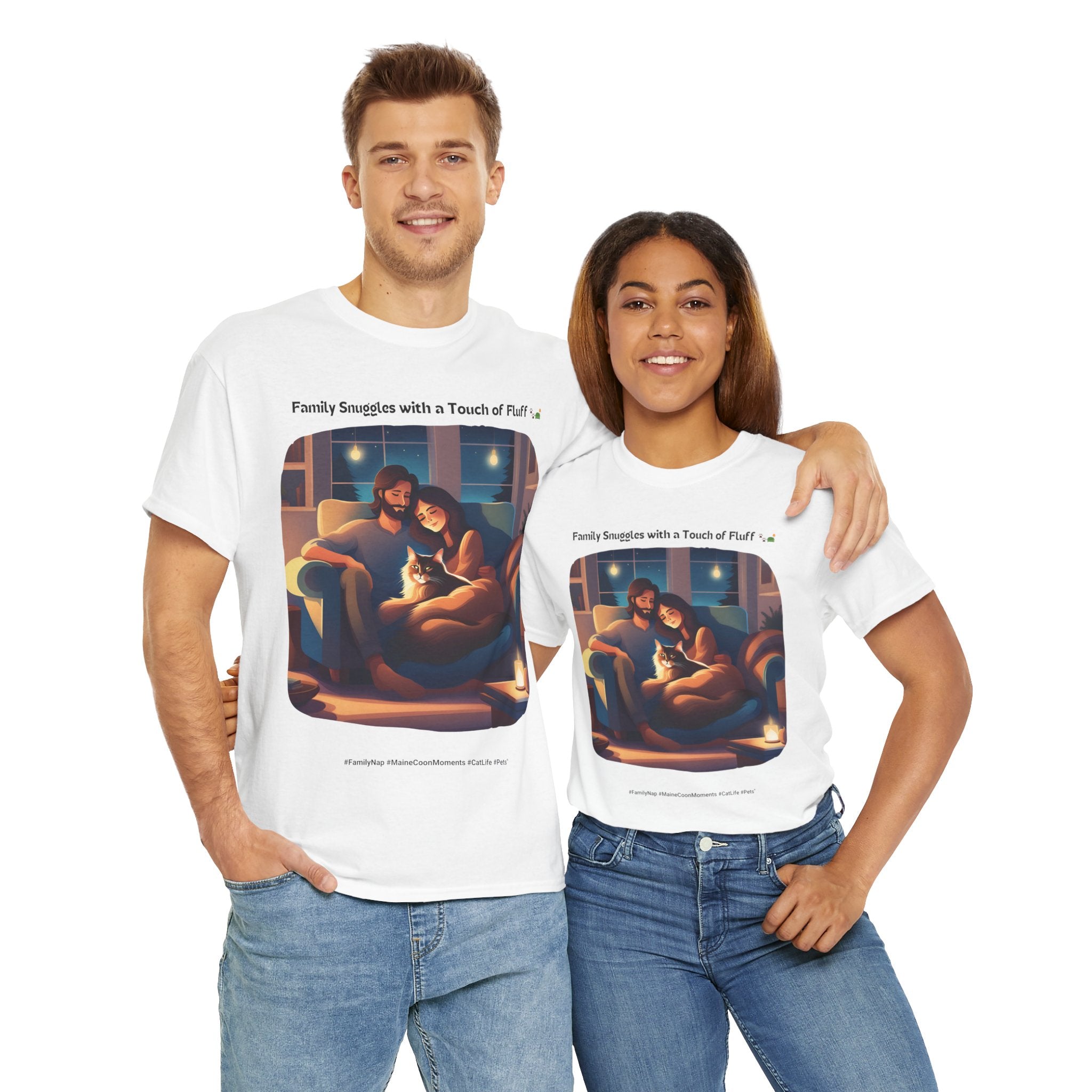 Unisex “Family Snuggles with a Touch of Fluff” Maine Coon T‑Shirt – Family Cuddle Cat Gift