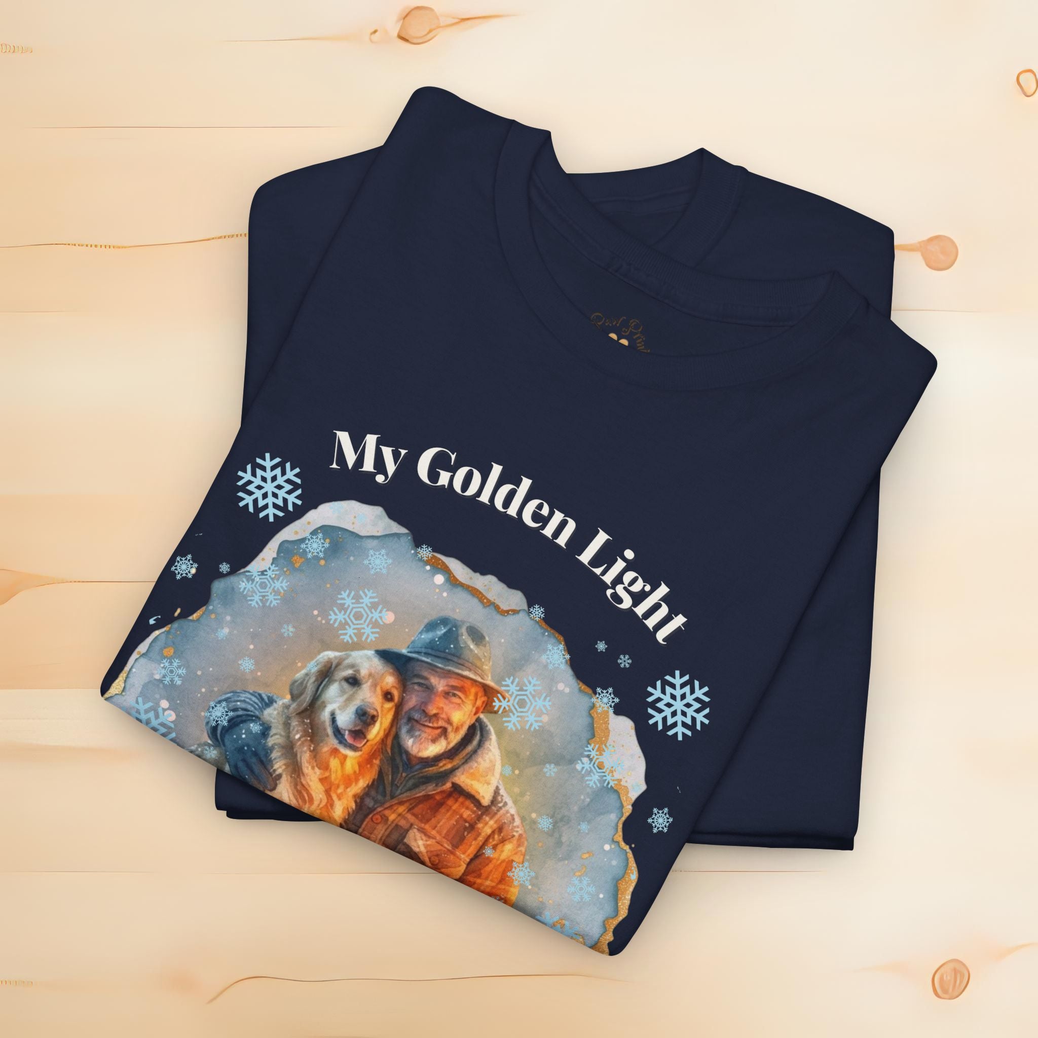 Unisex Personalized T-Shirt – My Golden Light: Custom Golden Retriever Watercolor Winter Portrait