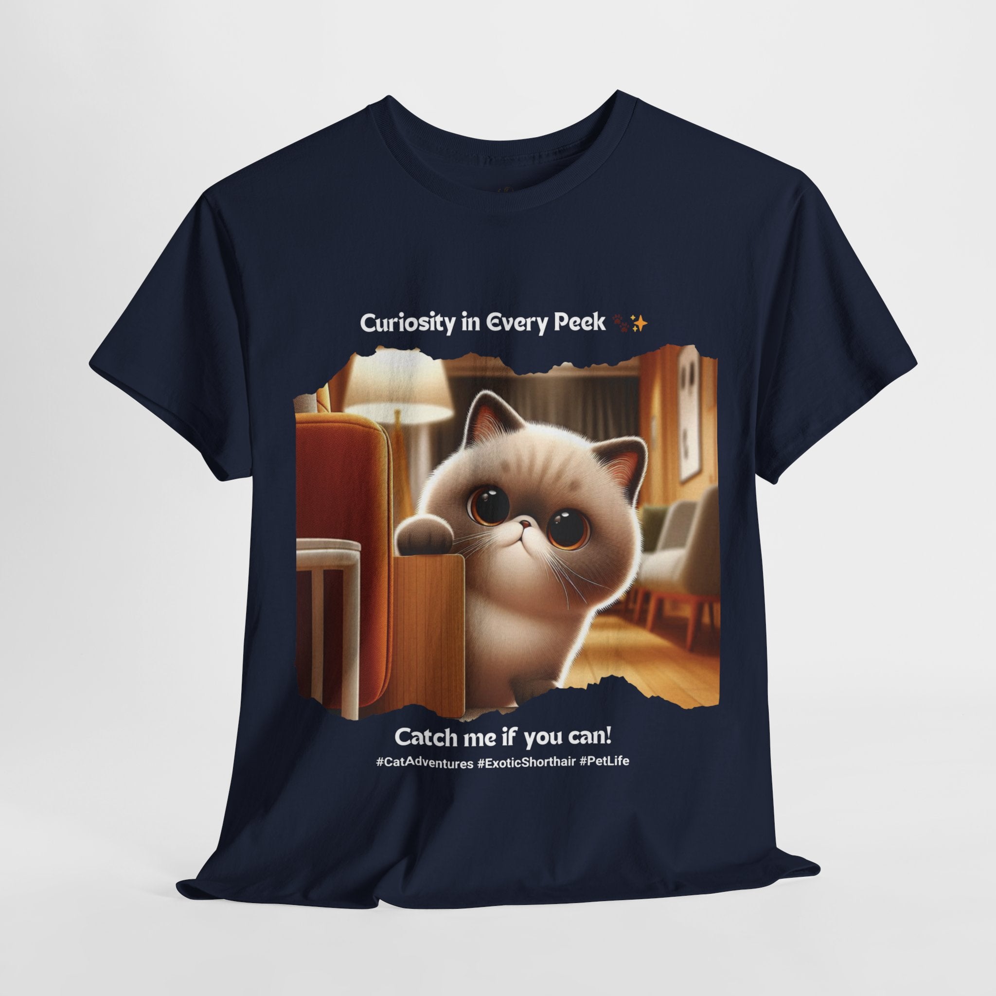 Unisex - Curiosity in Every Peek: Exotic Shorthair Adventure T-Shirt