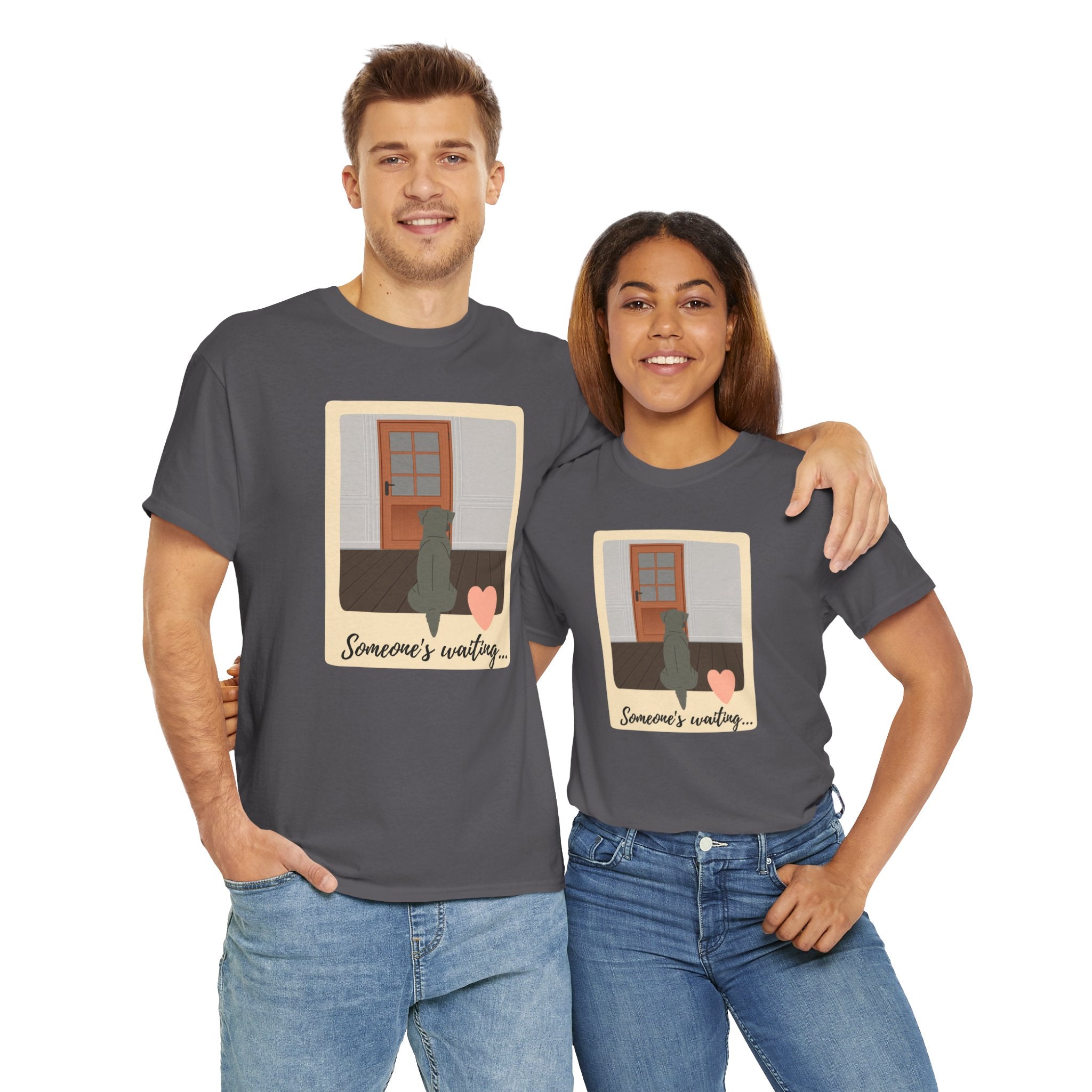 Unisex “Patiently Waiting” Dog T-Shirt – Door-Sitter Pup, Dog Lover Gift