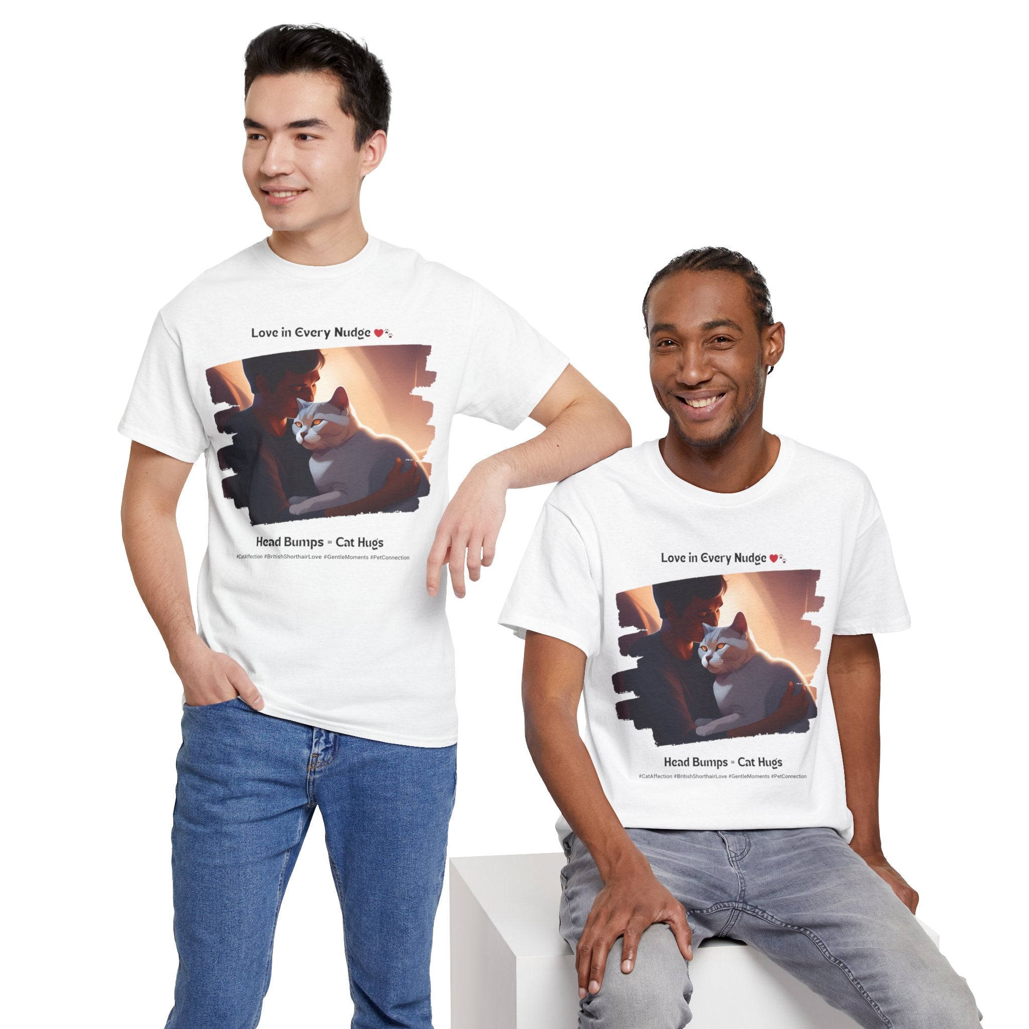 Men’s “Head Bumps = Cat Hugs” British Shorthair T‑Shirt – Affectionate Kitty Dad Gift