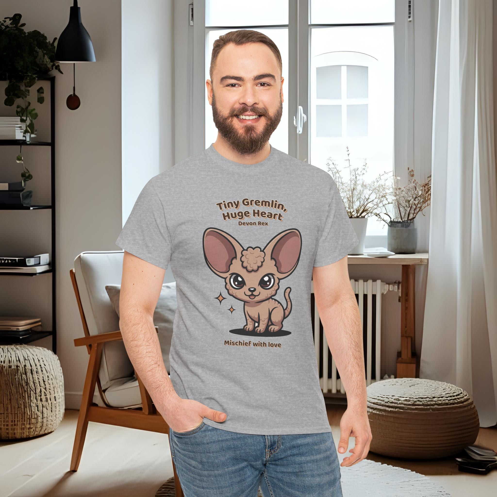 Unisex T-Shirt – Tiny Gremlin, Huge Heart: Devon Rex Everyday Moments Edition