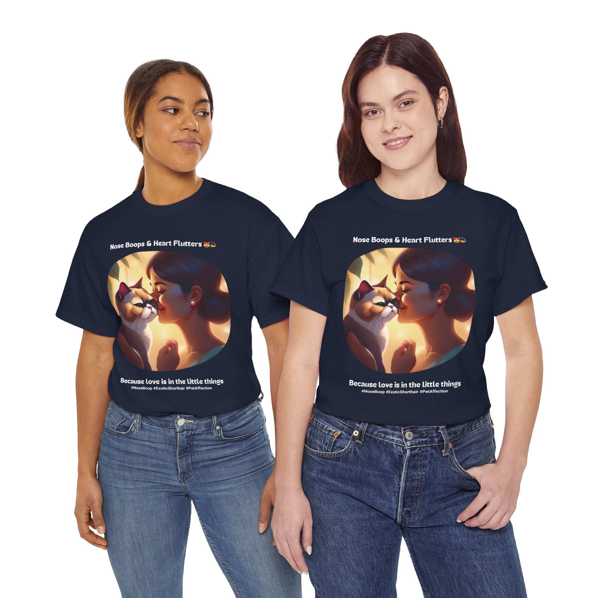 Women’s “Nose Boops & Heart Flutters” Exotic Shorthair T‑Shirt – Sweet Cat Mom Gift