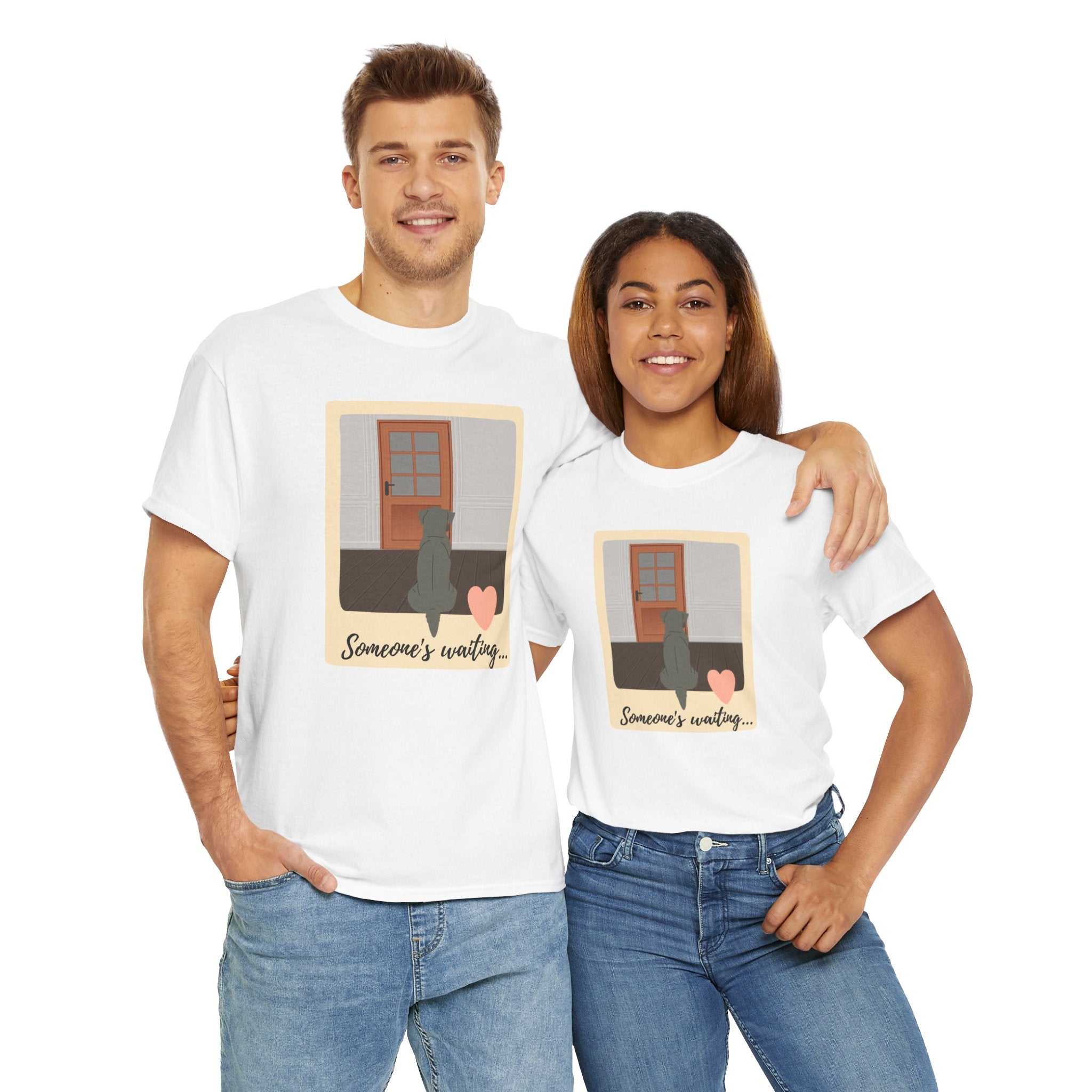 Unisex “Patiently Waiting” Dog T-Shirt – Door-Sitter Pup, Dog Lover Gift