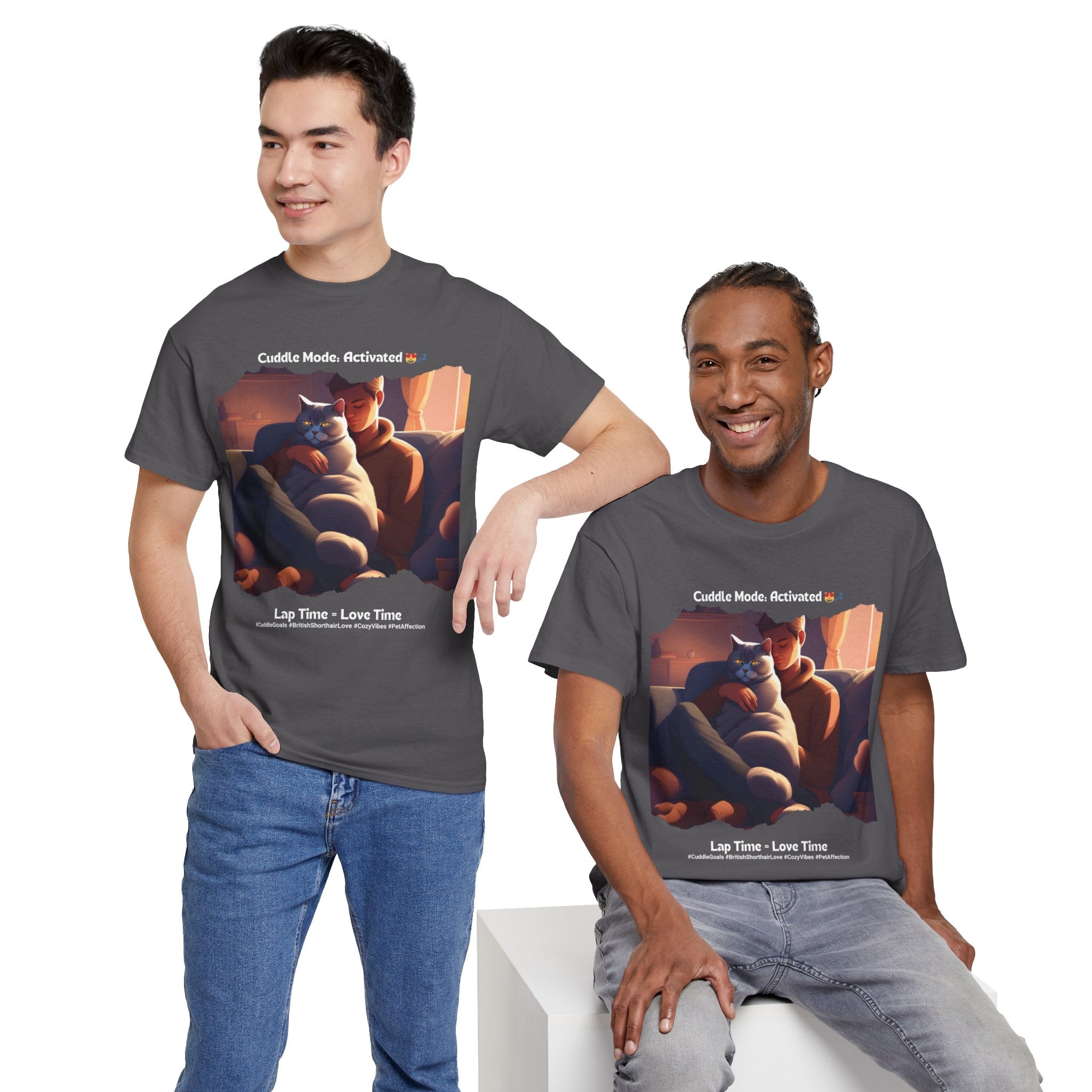 Men’s “Cuddle Mode: Activated” British Shorthair T‑Shirt – Cozy Kitty Dad Gift