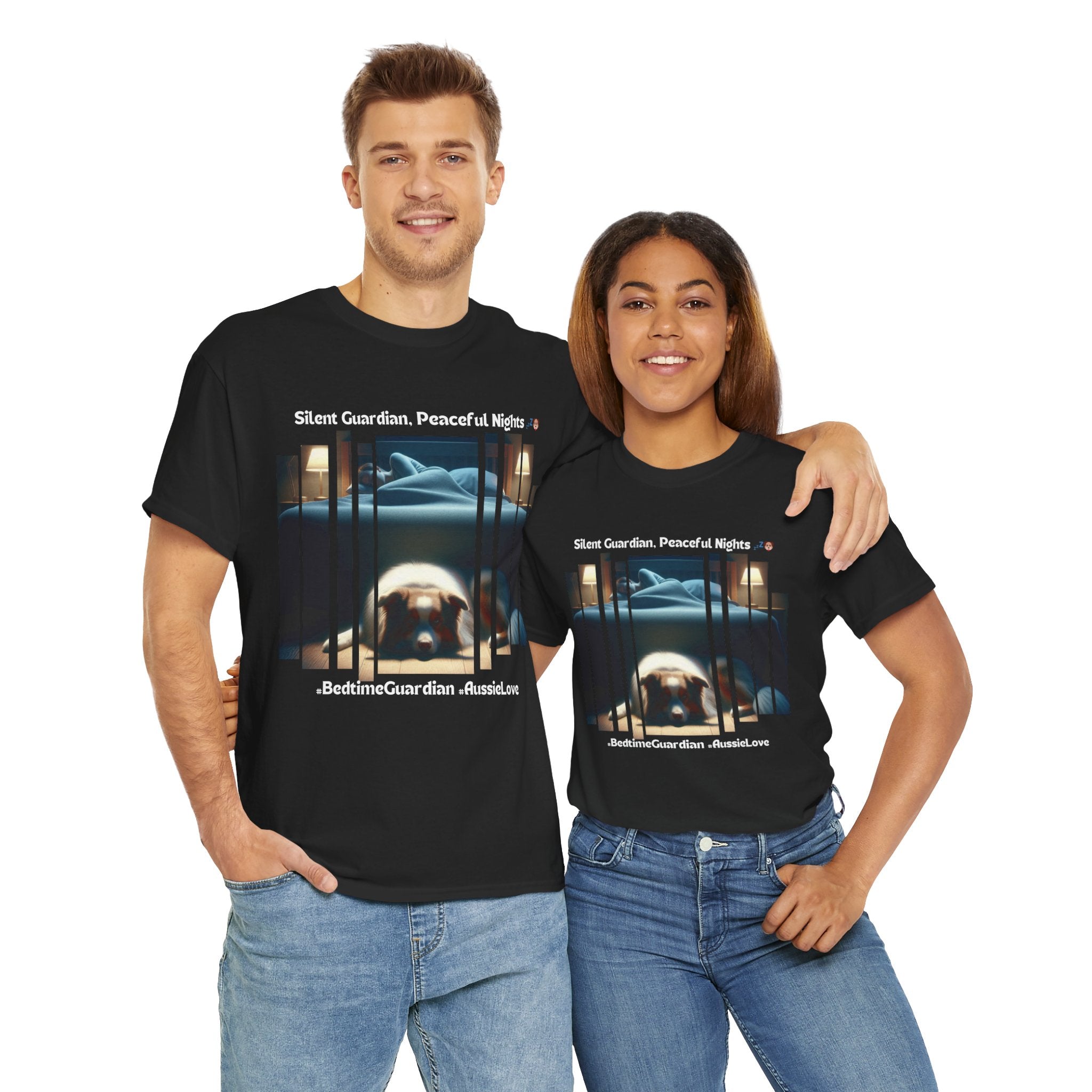 Unisex “Silent Guardian, Peaceful Nights” Australian Shepherd T‑Shirt – Night Watch Gift, Quiet Companion Tee