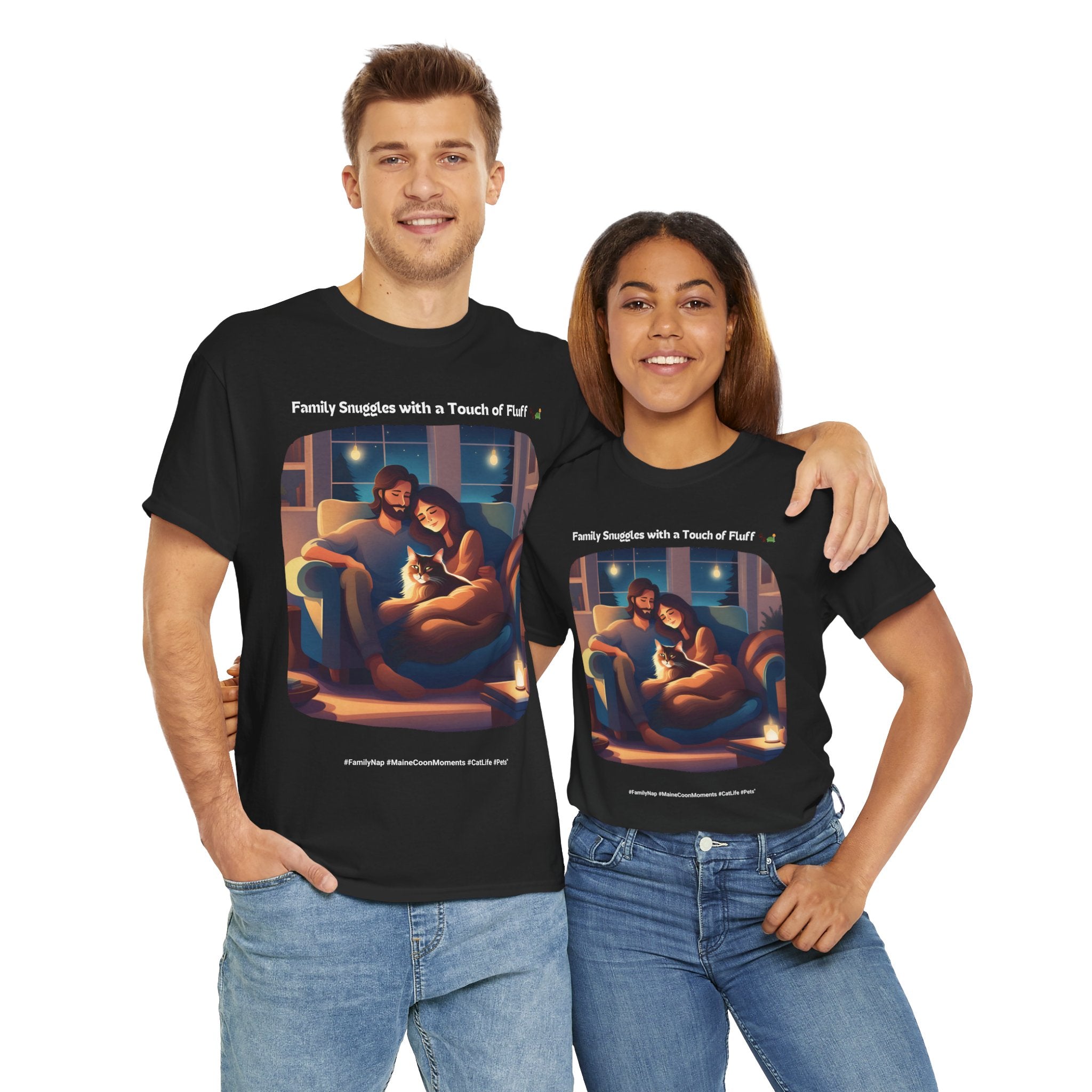 Unisex “Family Snuggles with a Touch of Fluff” Maine Coon T‑Shirt – Family Cuddle Cat Gift