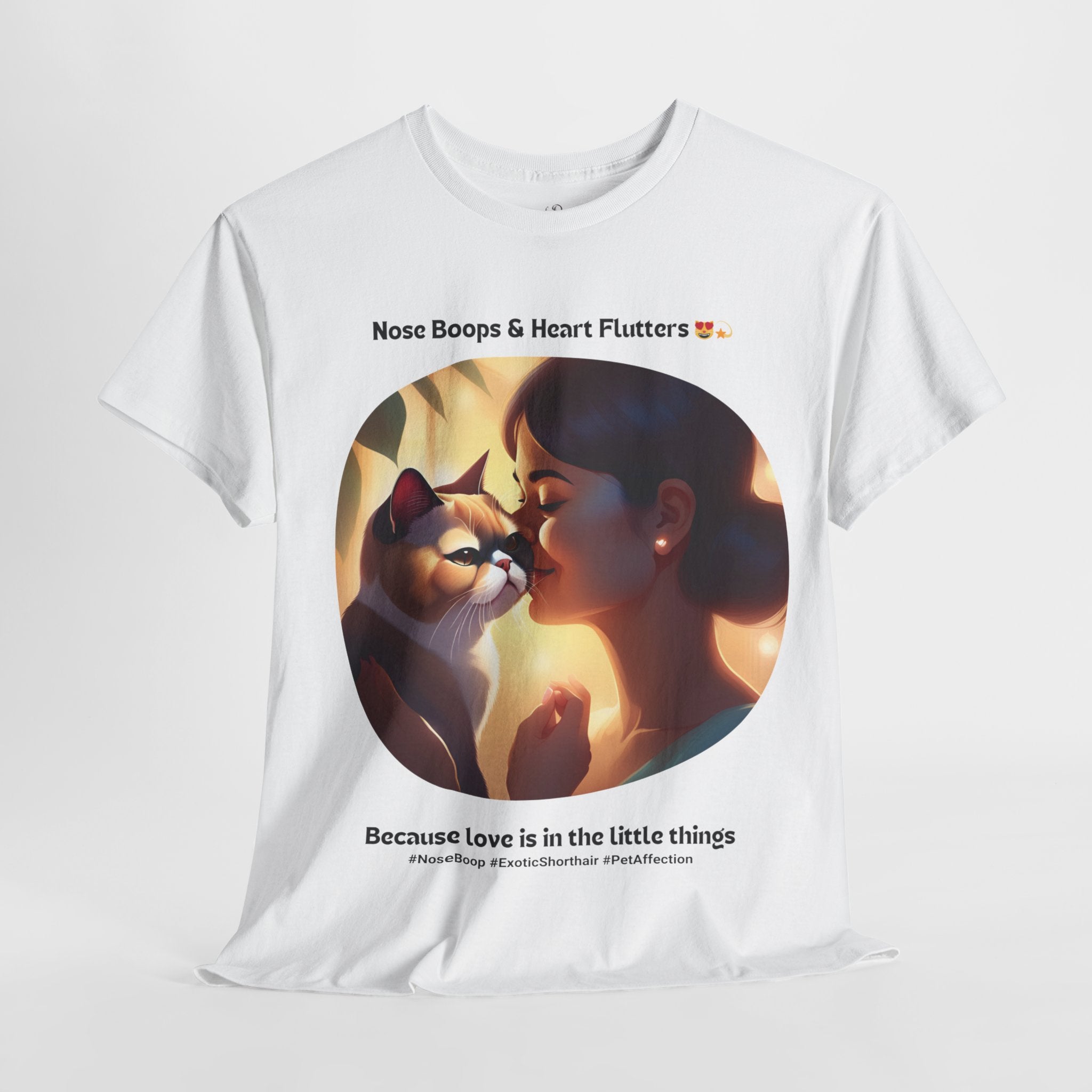 Women’s “Nose Boops & Heart Flutters” Exotic Shorthair T‑Shirt – Sweet Cat Mom Gift