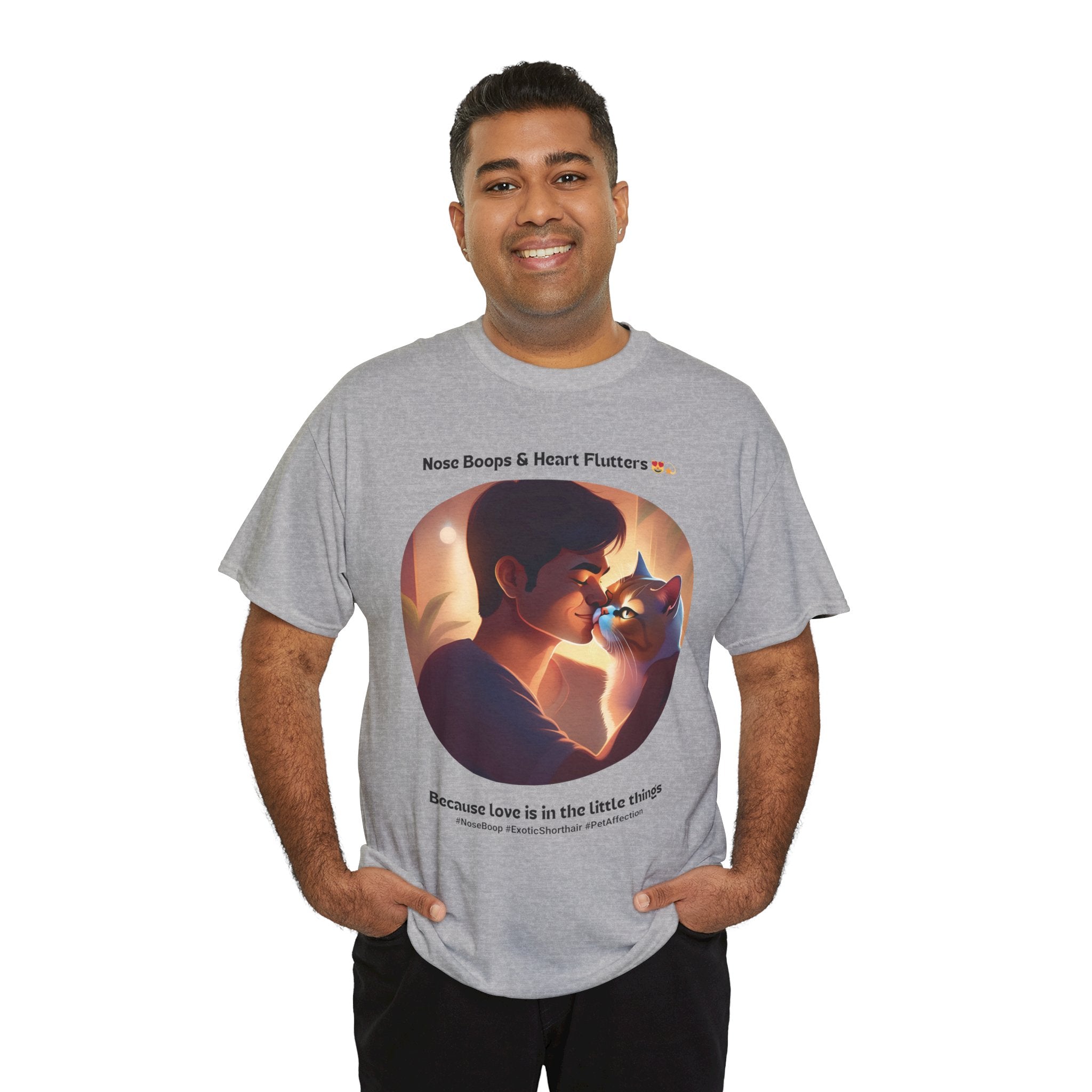 Men’s “Nose Boops & Heart Flutters” Exotic Shorthair T‑Shirt – Adorable Cat Dad Gift