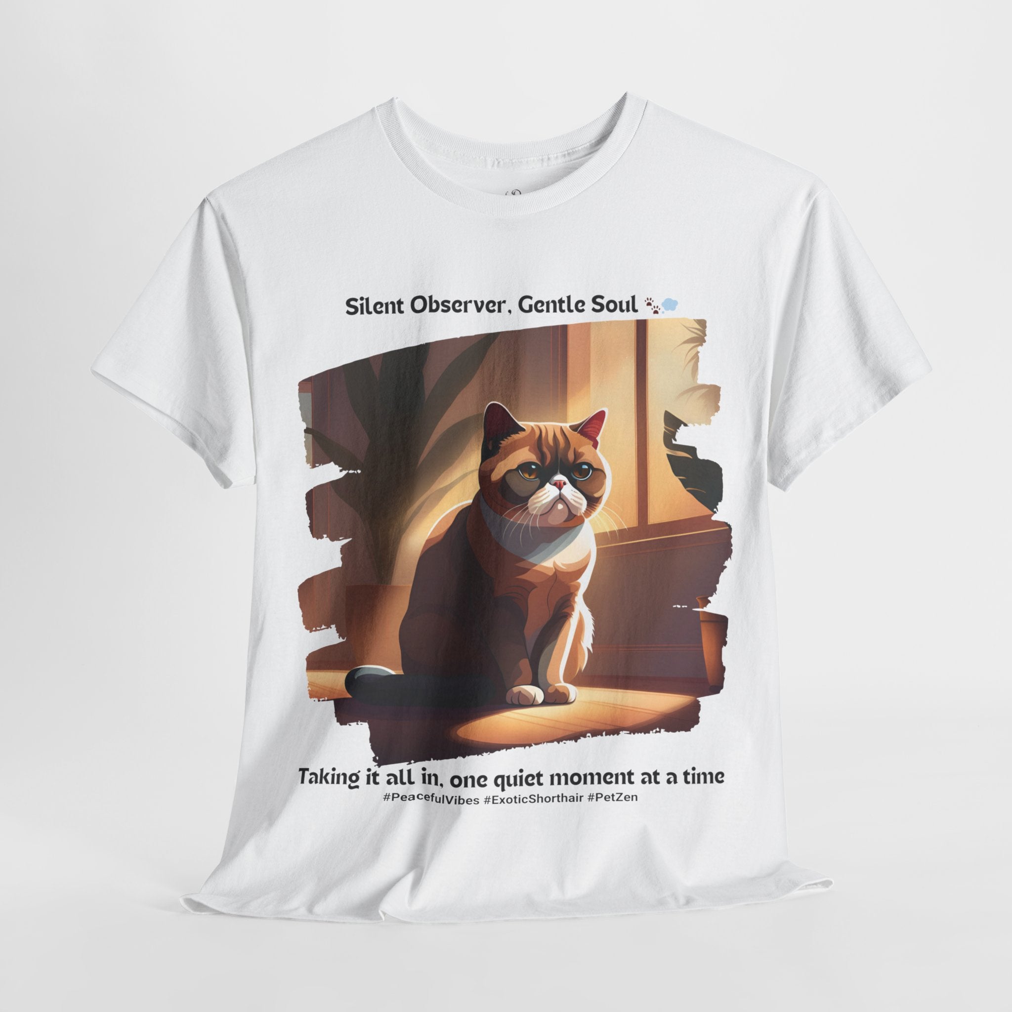 Unisex “Peaceful Observer” Exotic Shorthair T-Shirt – Zen Kitty Calm, Cat Lover Gift