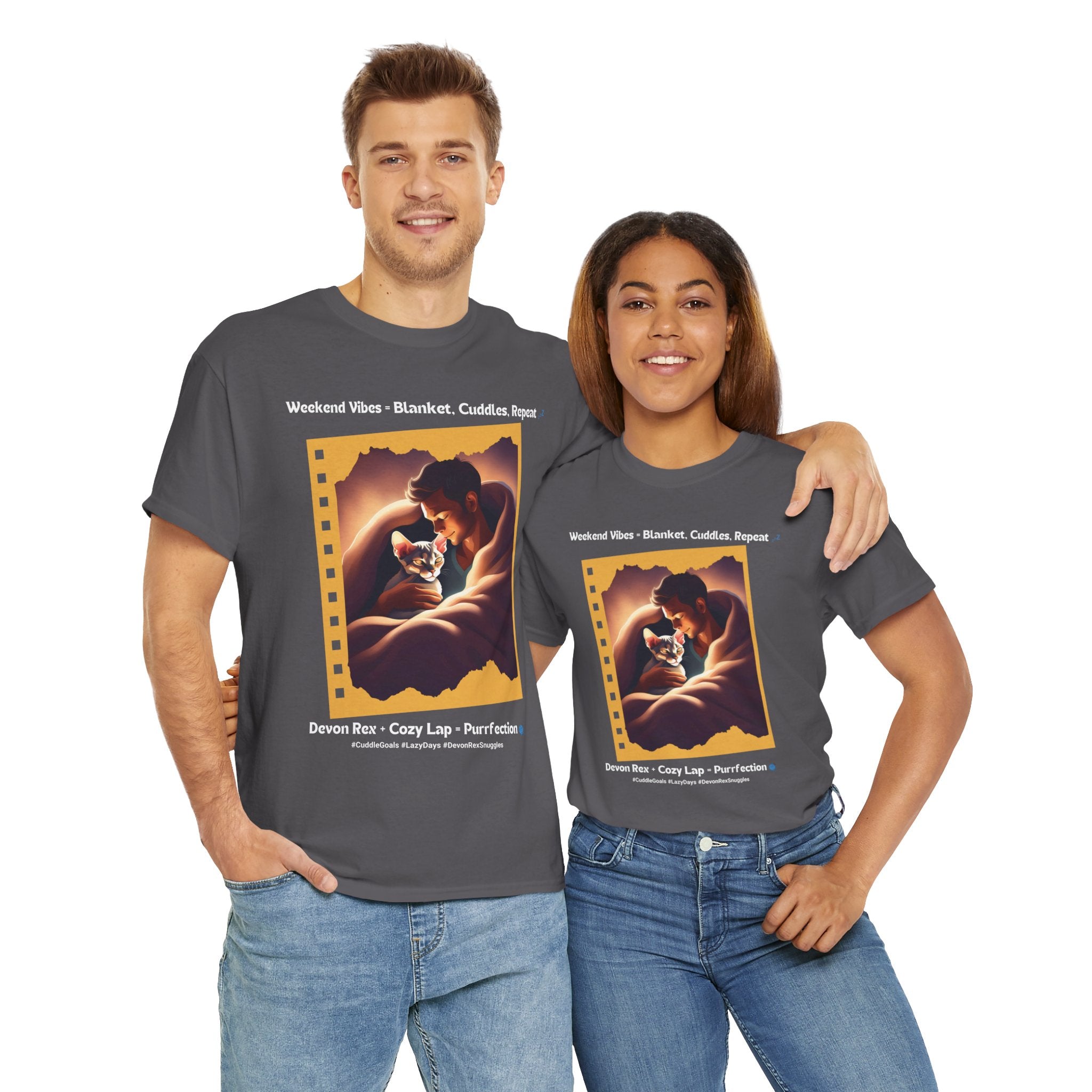 Men’s “Weekend Vibes” Devon Rex T‑Shirt – Cozy Cat Dad Gift