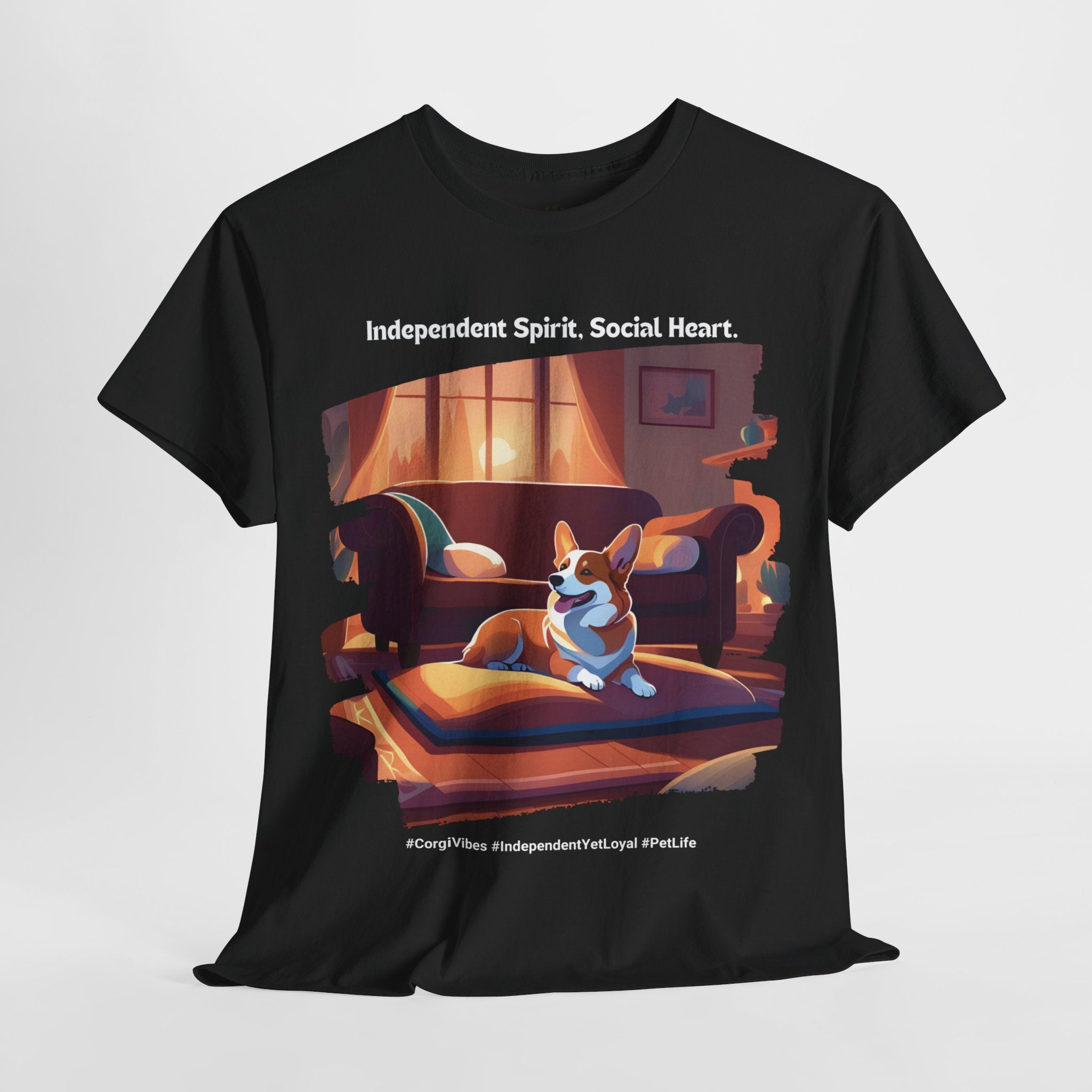 Unisex “Independent Spirit, Social Heart” Corgi T-Shirt – Corgi Vibes, Dog Lover Gift