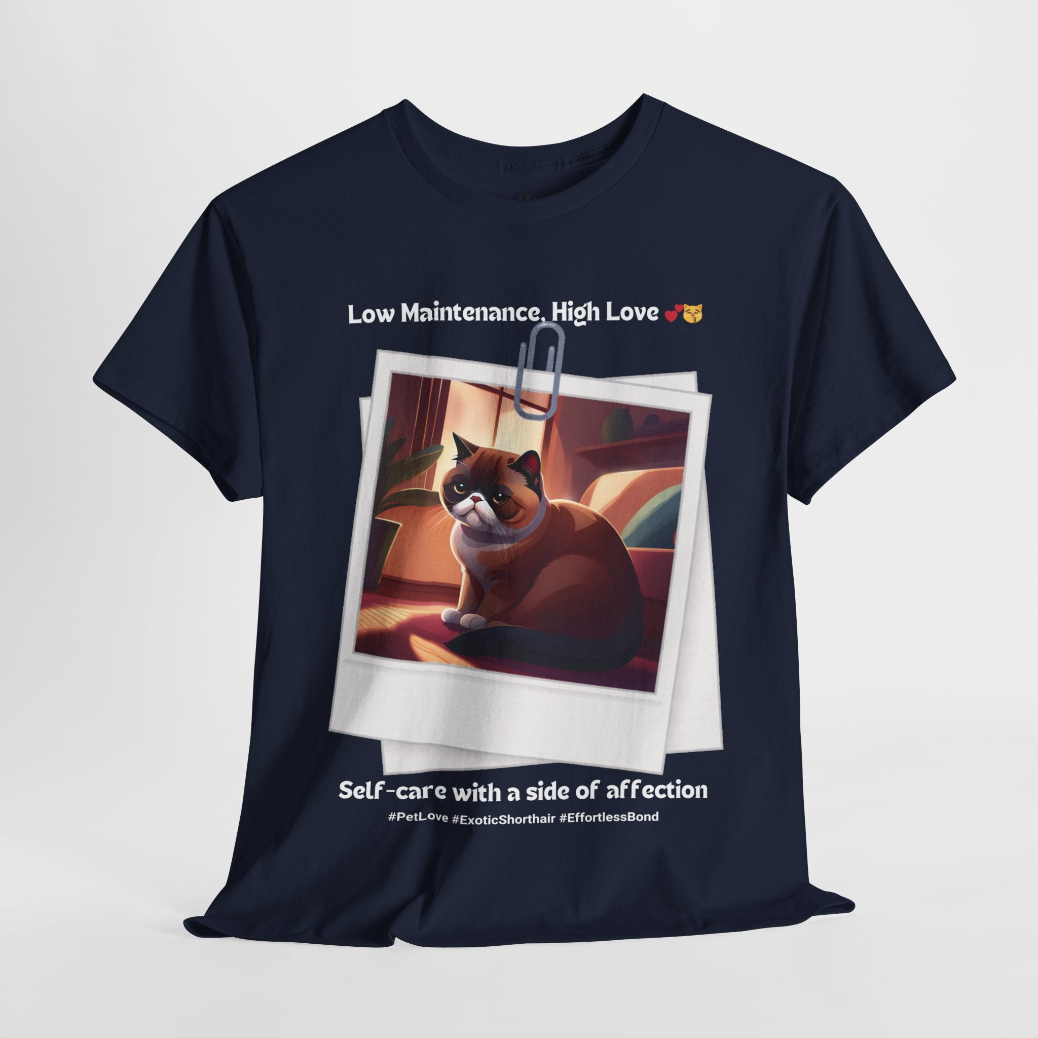 Unisex “Low Maintenance, High Love” Exotic Shorthair T‑Shirt – Easy Loving Cat Gift