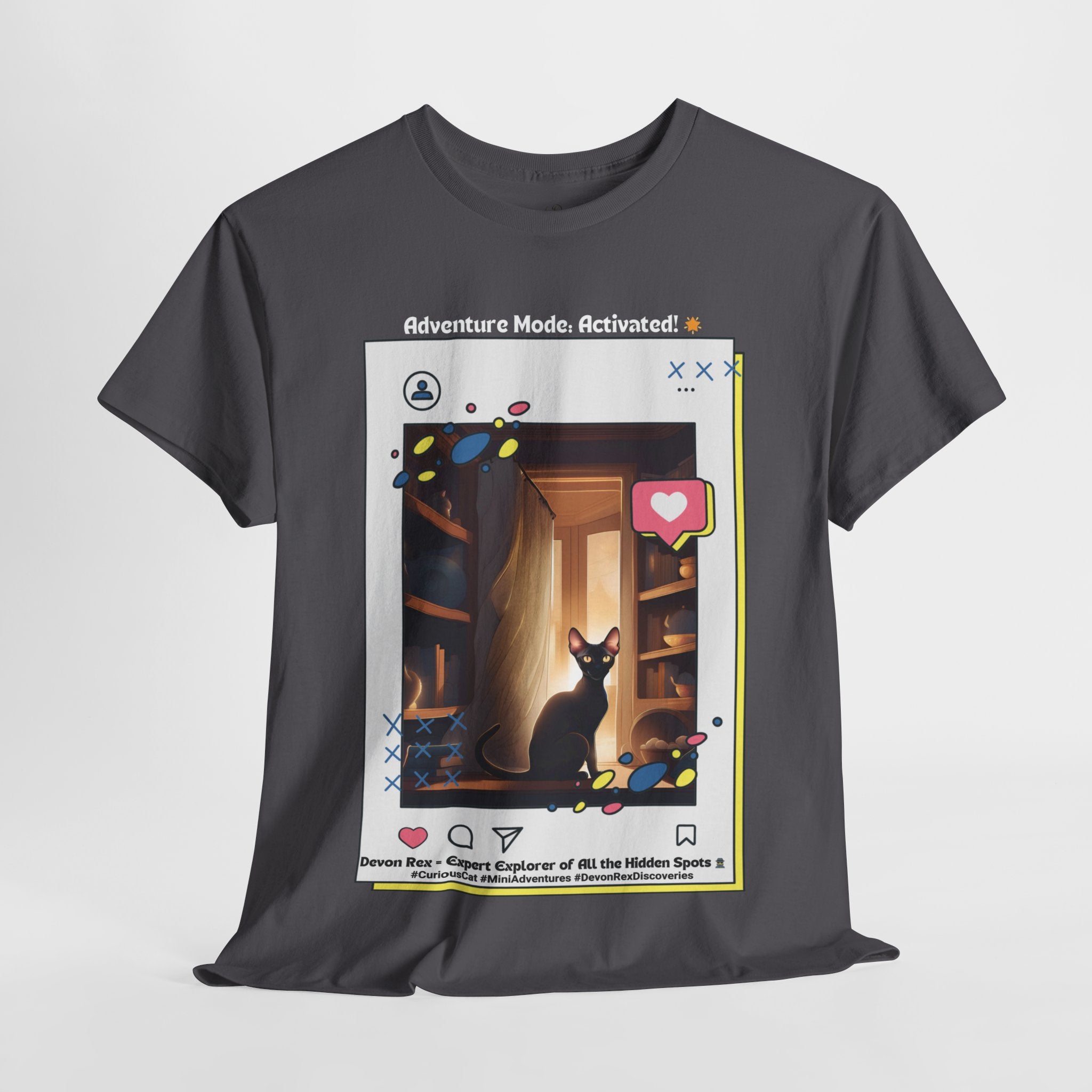 Unisex “Adventure Mode: Activated!” Devon Rex T‑Shirt – Explorer Cat Gift