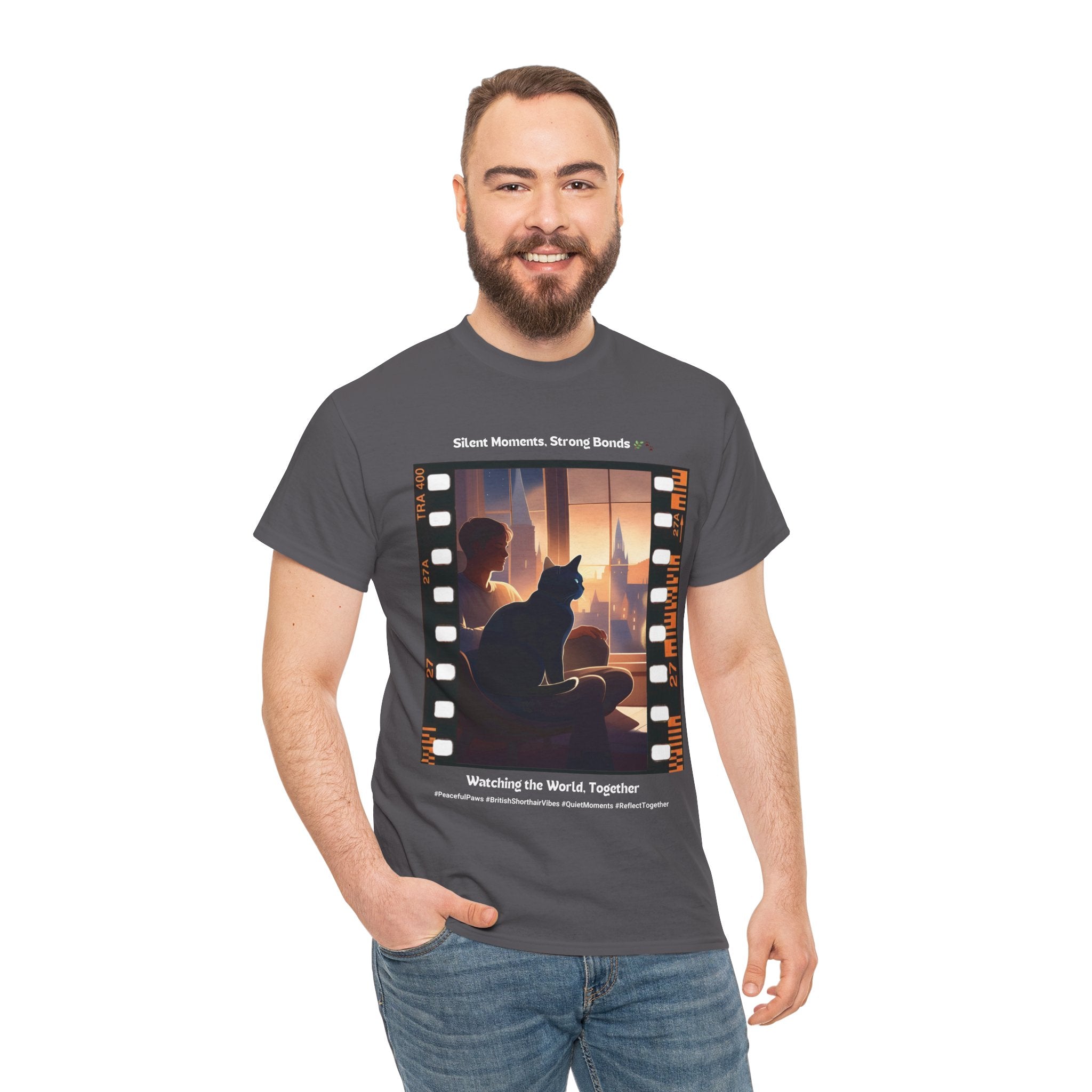 Men’s “Quiet Moments, Strong Bonds” British Shorthair T‑Shirt – Gentle Kitty Dad Gift