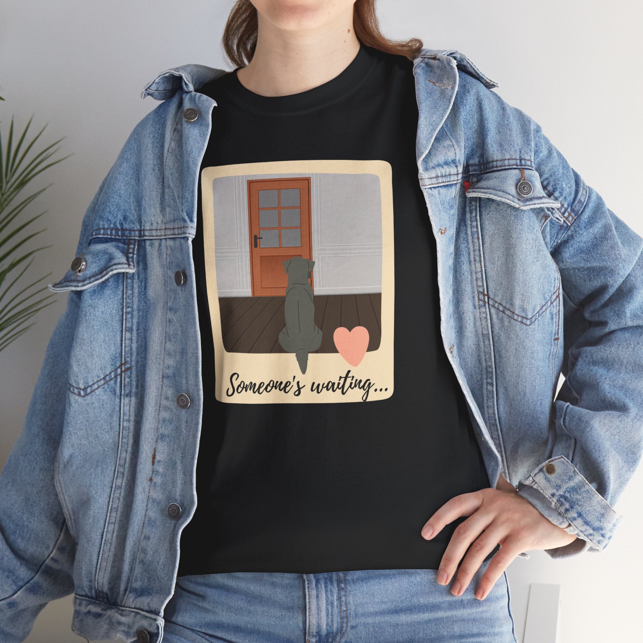 Unisex “Patiently Waiting” Dog T-Shirt – Door-Sitter Pup, Dog Lover Gift