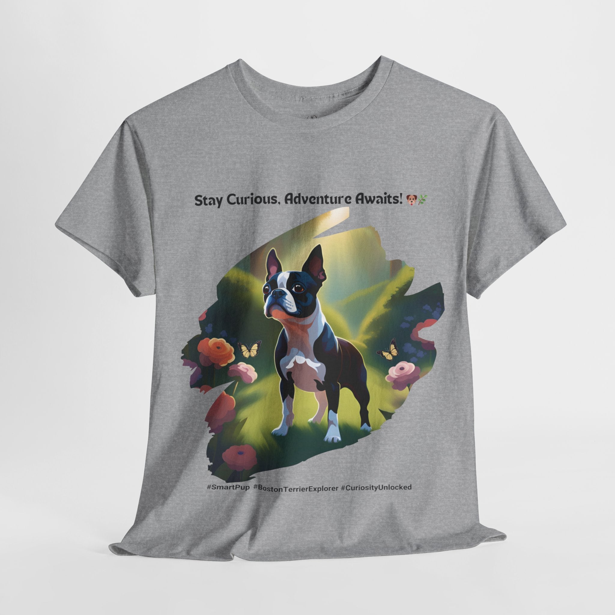 Unisex “Adventure Awaits” Boston Terrier T‑Shirt – Explorer Pup Gift