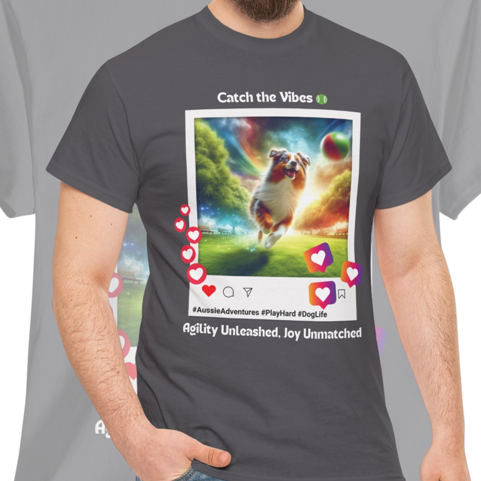 Unisex “Catch the Vibes” Australian Shepherd T‑Shirt – Vibes Adventure Gift, Outdoorsy Pup Tee